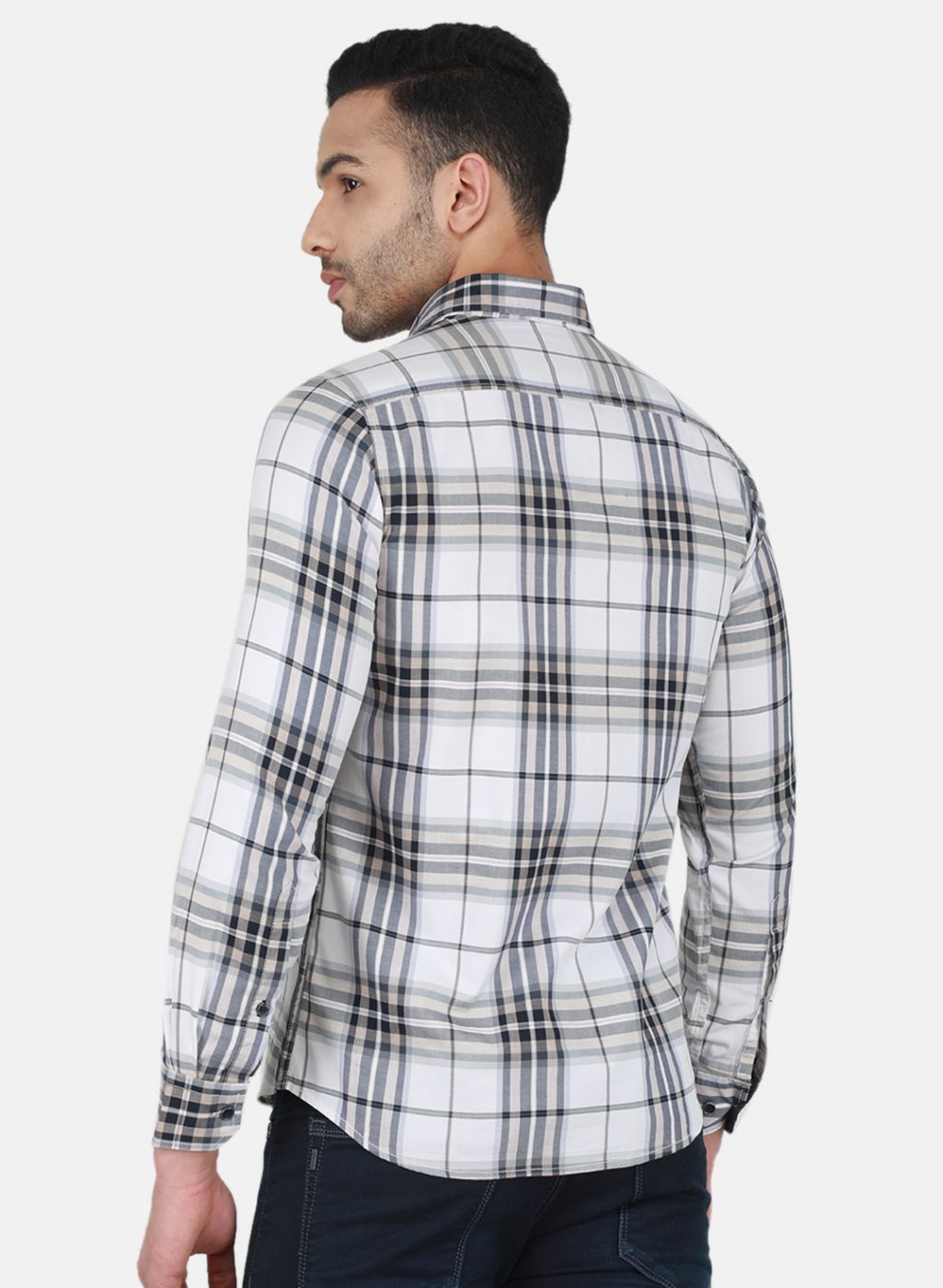 Men White Check Shirt