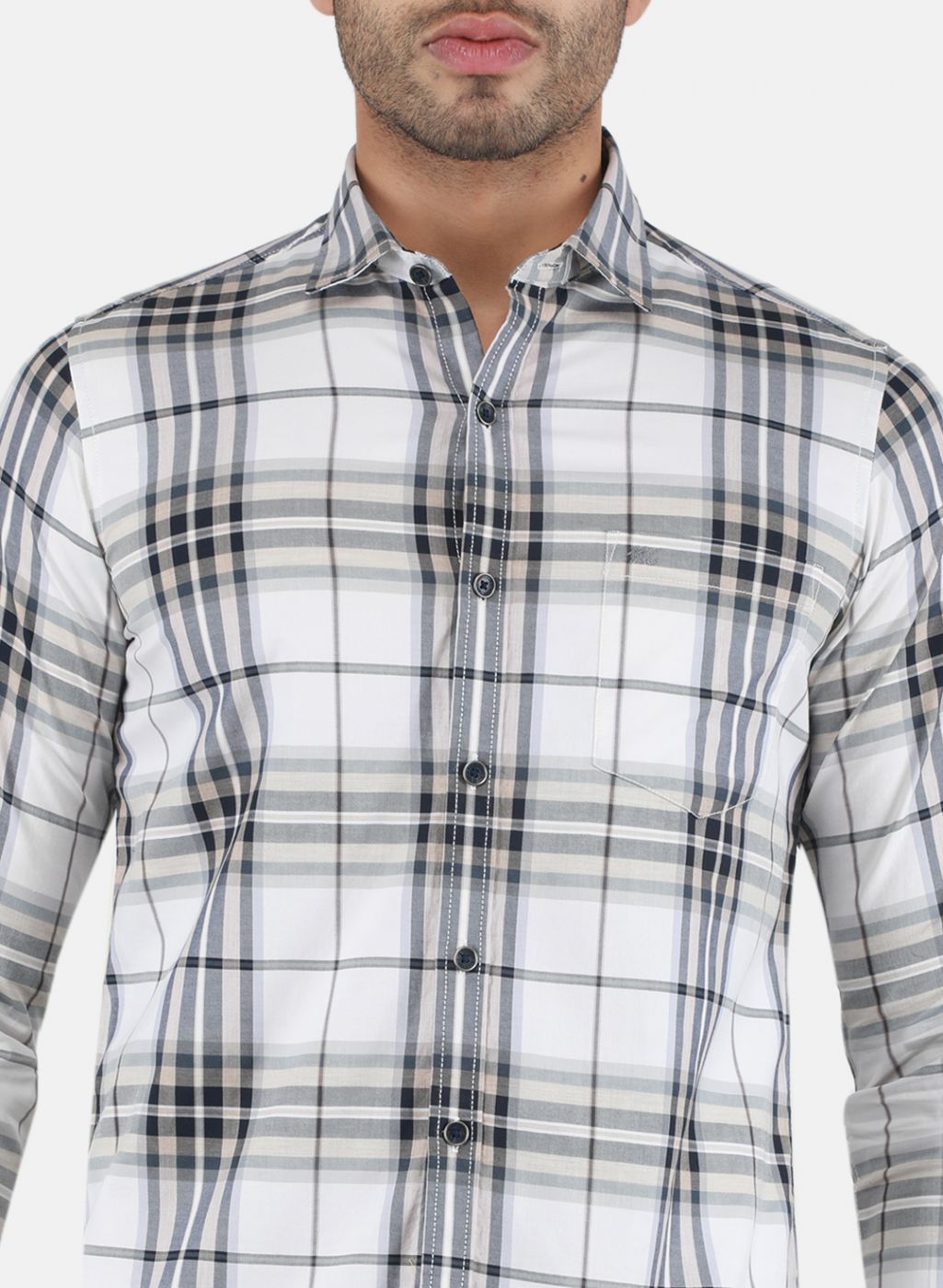 Men White Check Shirt