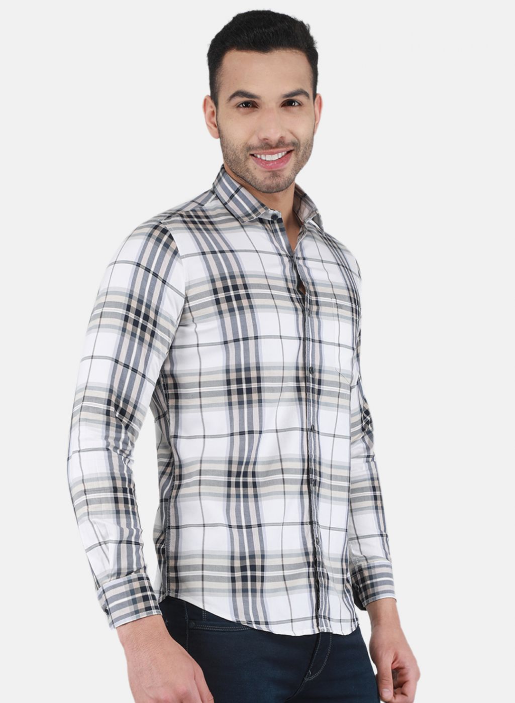 Men White Check Shirt