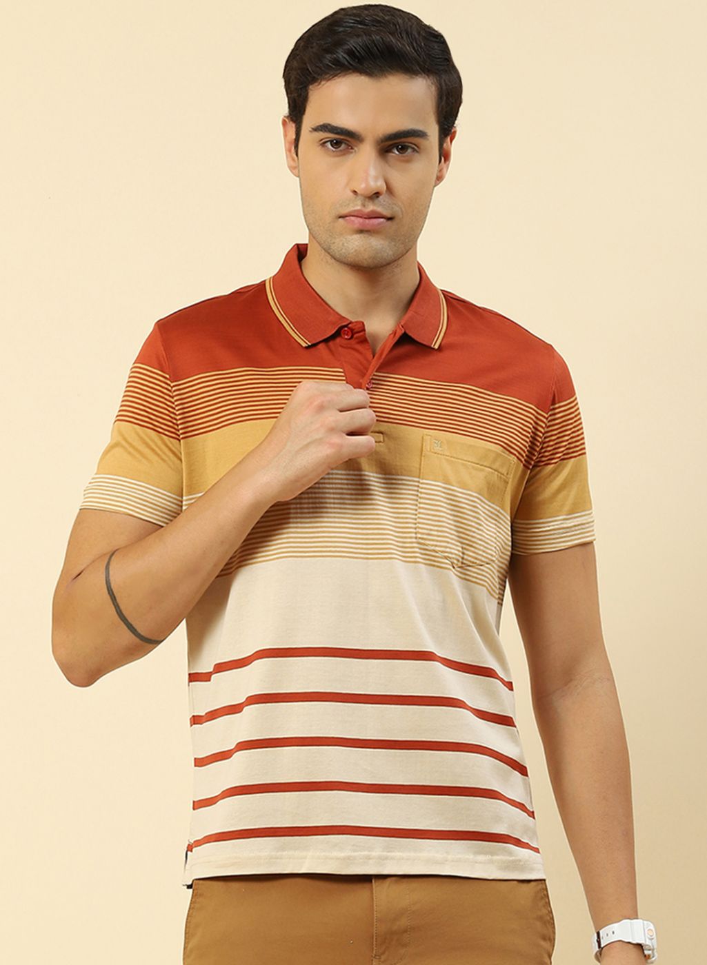 Men Orange Stripe T-Shirt