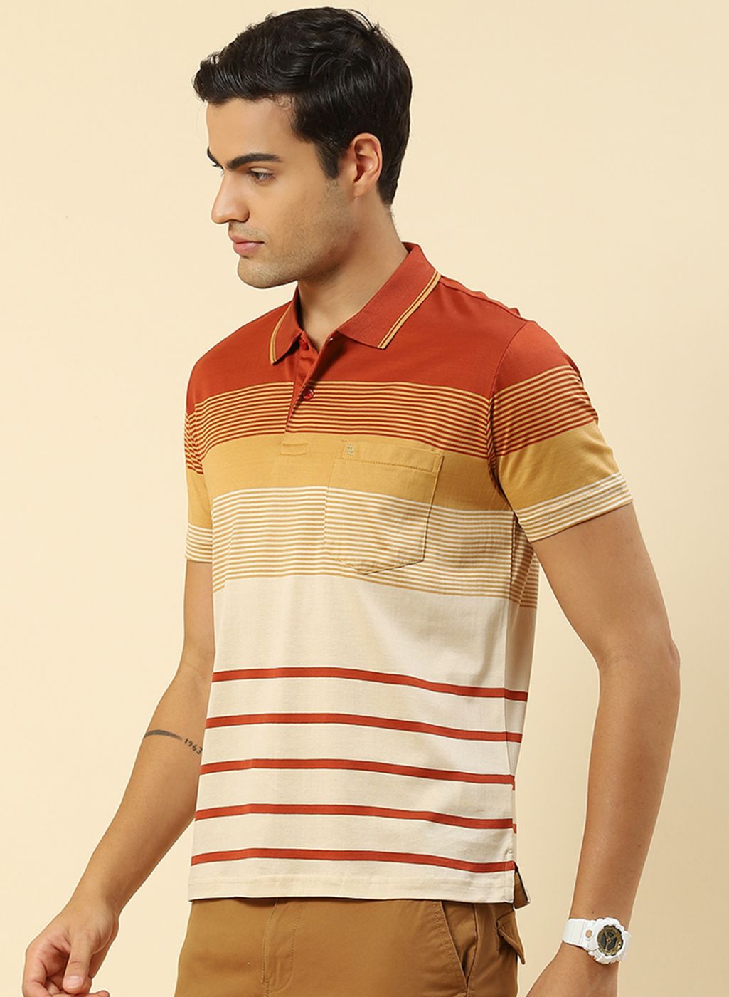 Men Orange Stripe T-Shirt