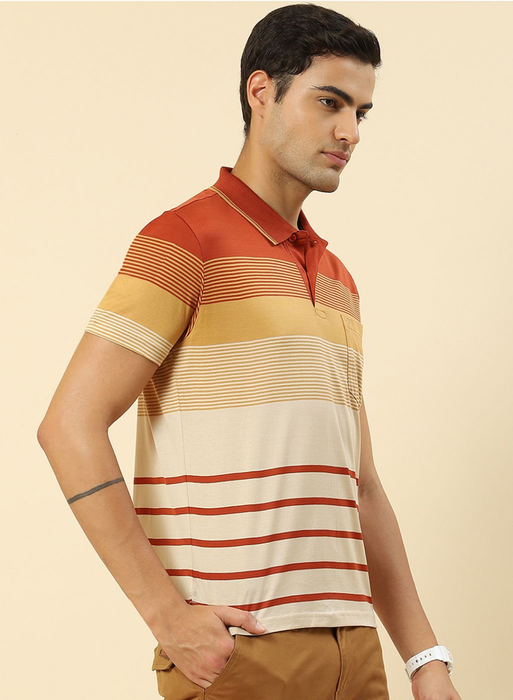 Men Orange Stripe T-Shirt