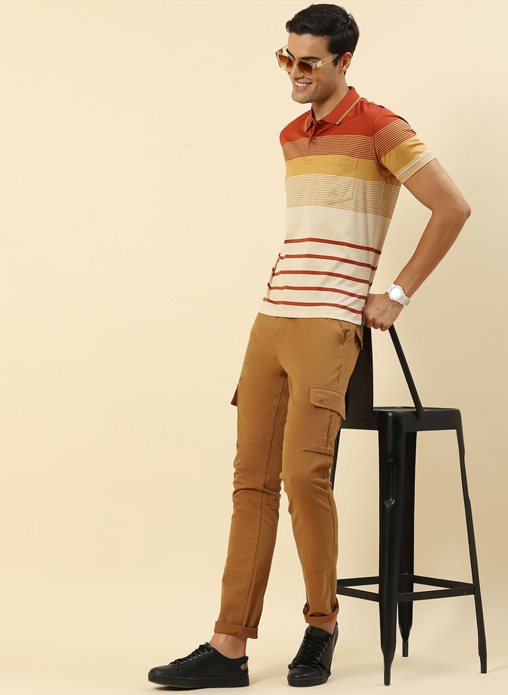 Men Orange Stripe T-Shirt