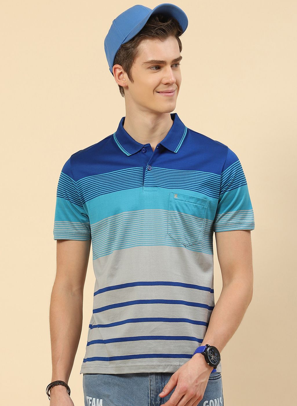 Men Blue Stripe T-Shirt