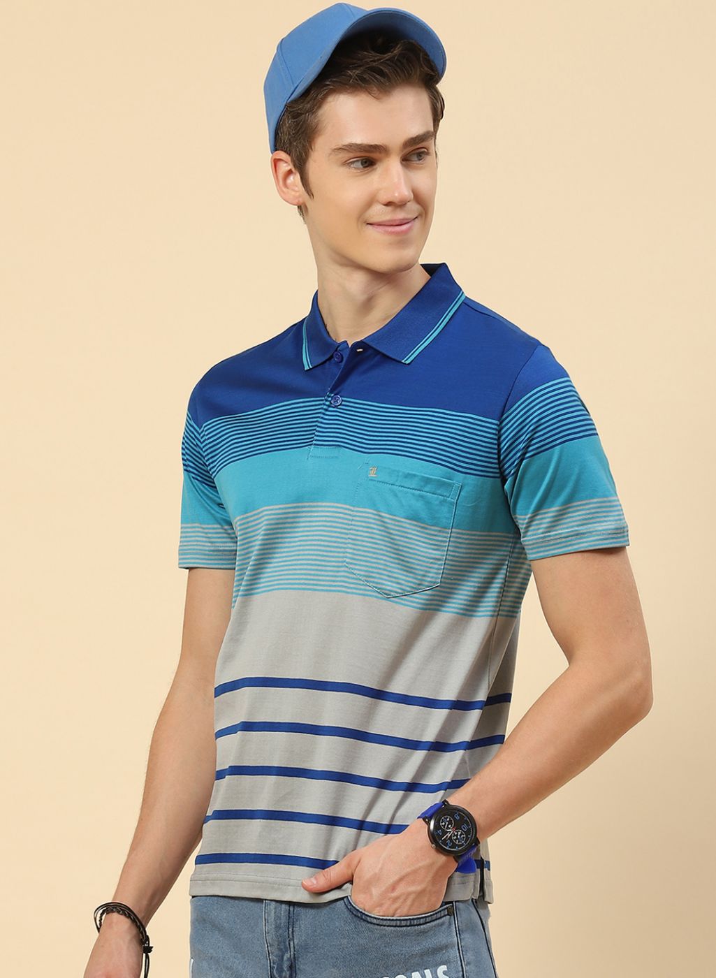 Men Blue Stripe T-Shirt