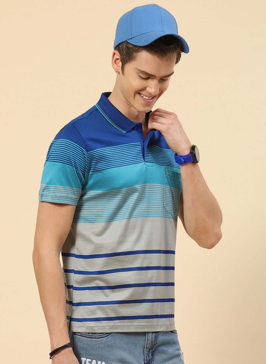 Men Blue Stripe T-Shirt