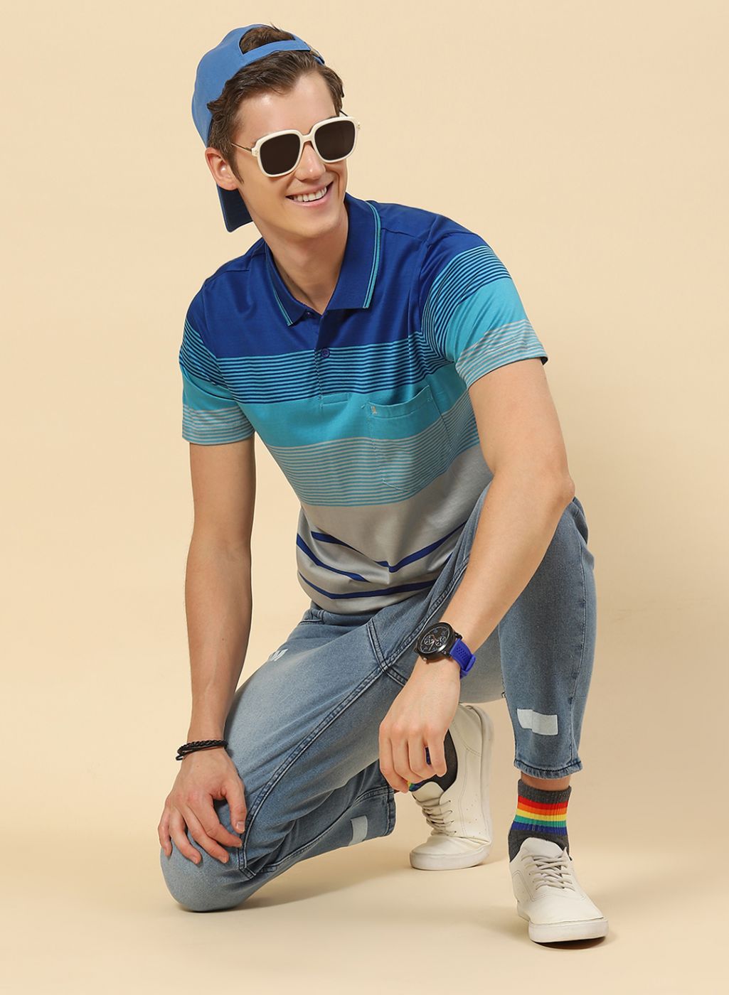 Men Blue Stripe T-Shirt