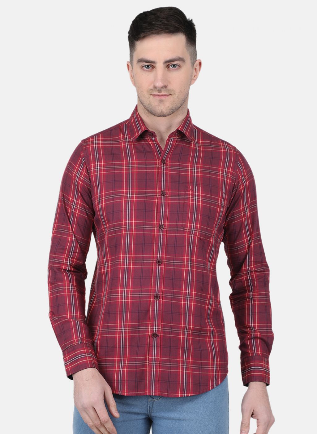 Men Maroon Check Shirt