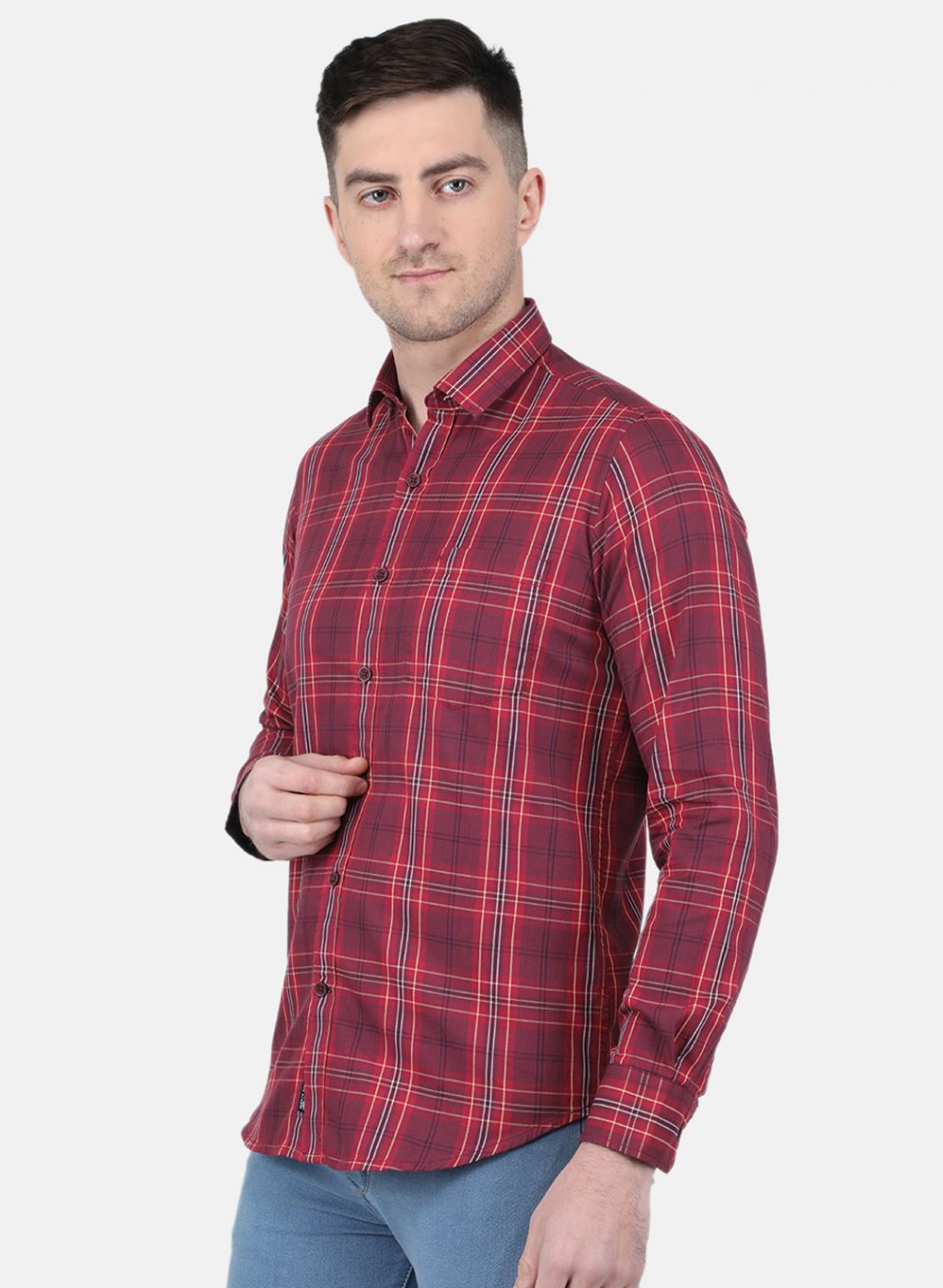 Men Maroon Check Shirt