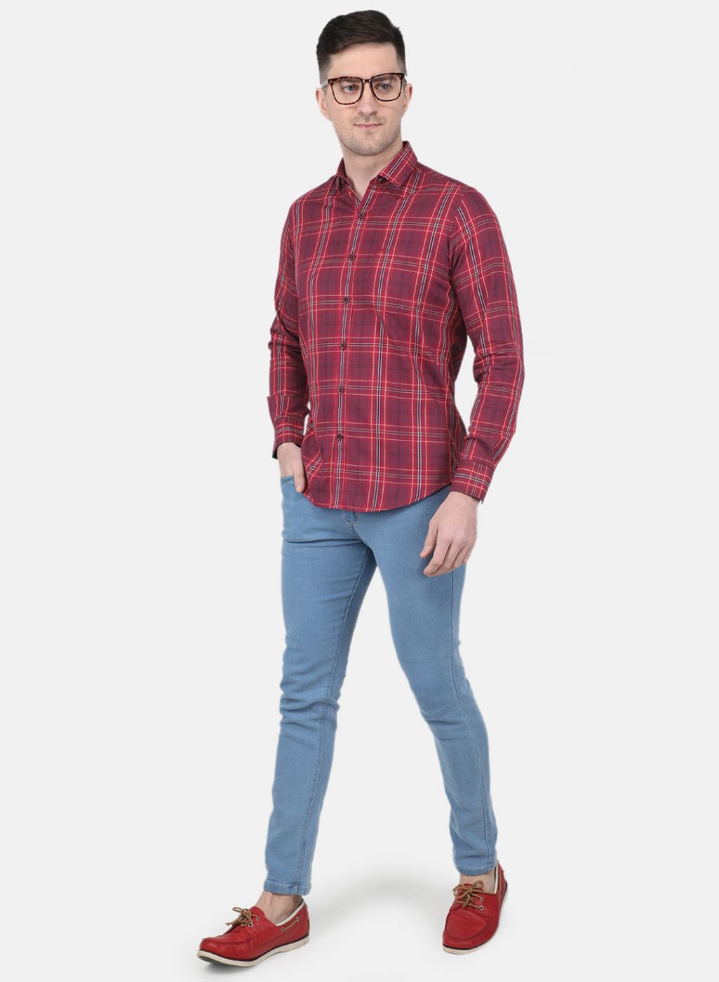 Men Maroon Check Shirt