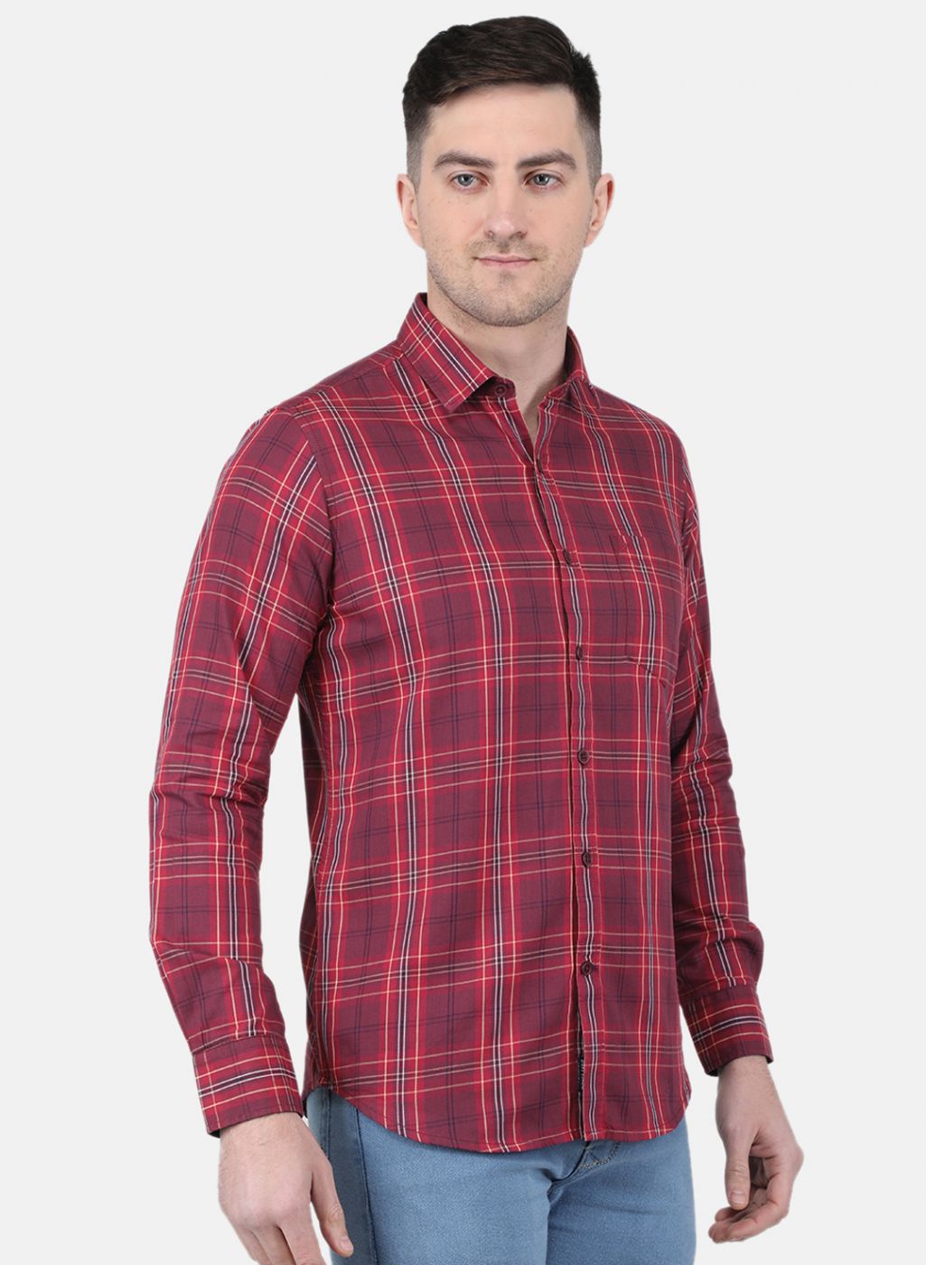 Men Maroon Check Shirt