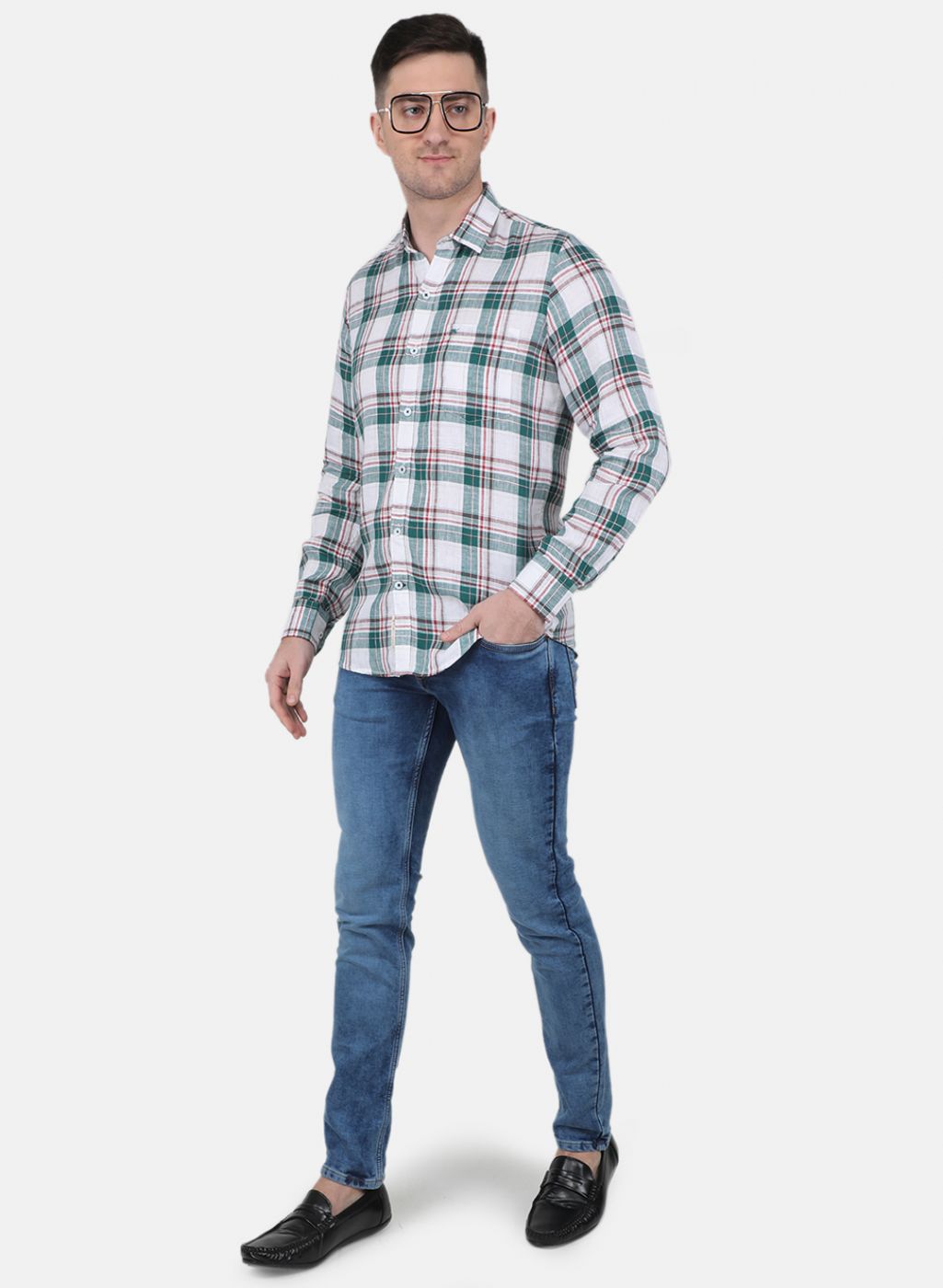 Men Green Check Shirt