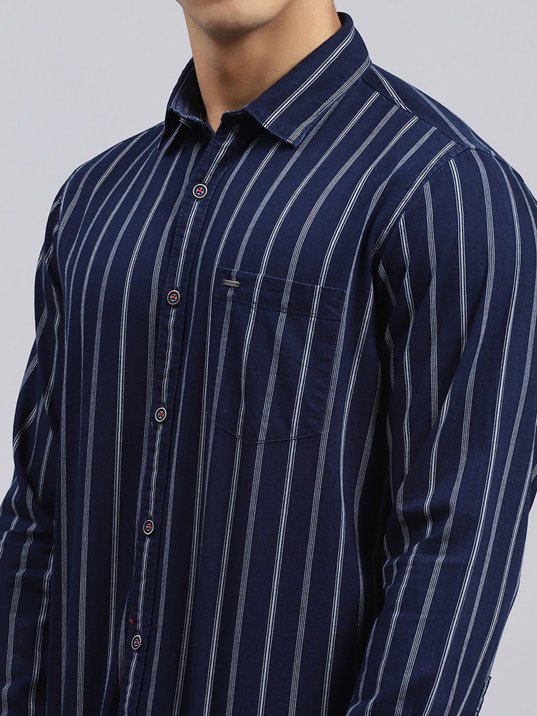 Men Navy Blue Stripe Shirt