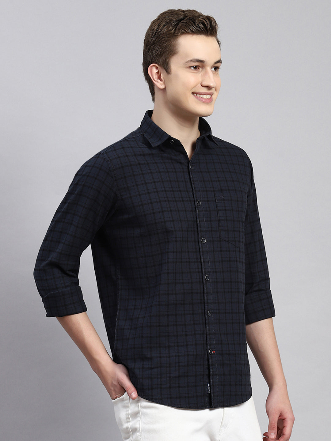 Men Grey Check Shirt