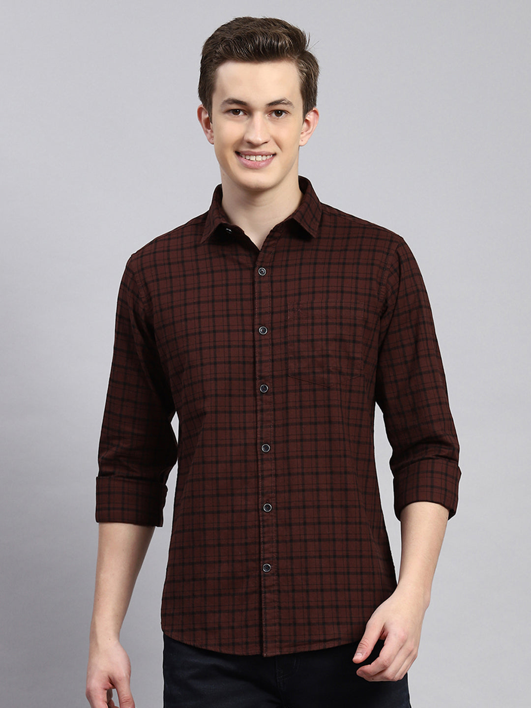 Men Maroon Check Shirt