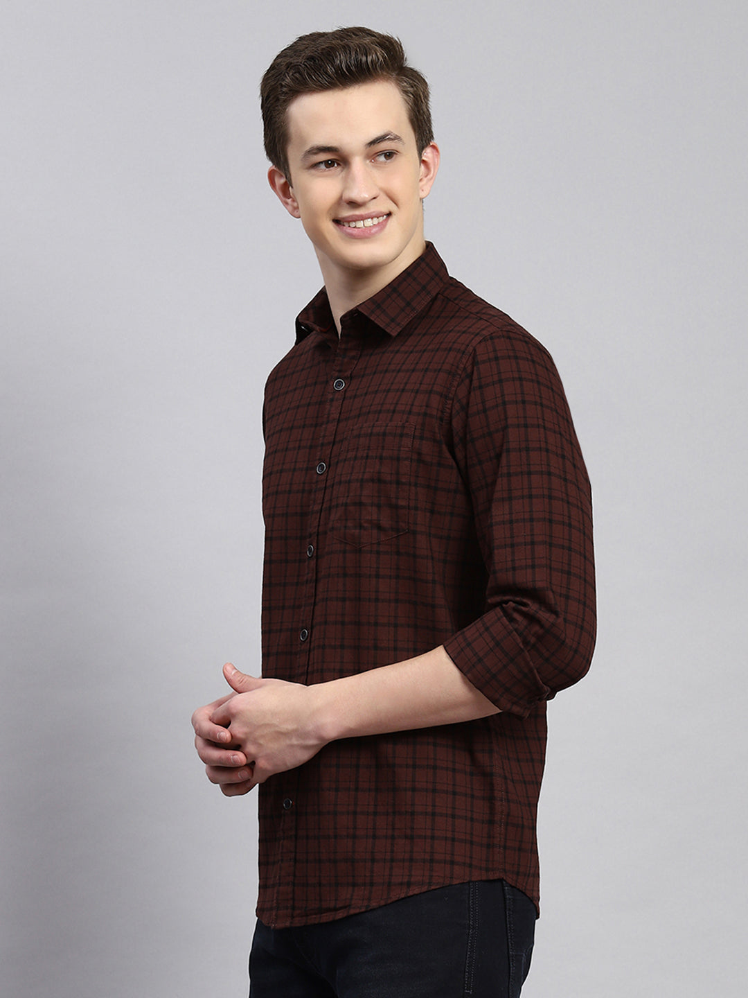 Men Maroon Check Shirt