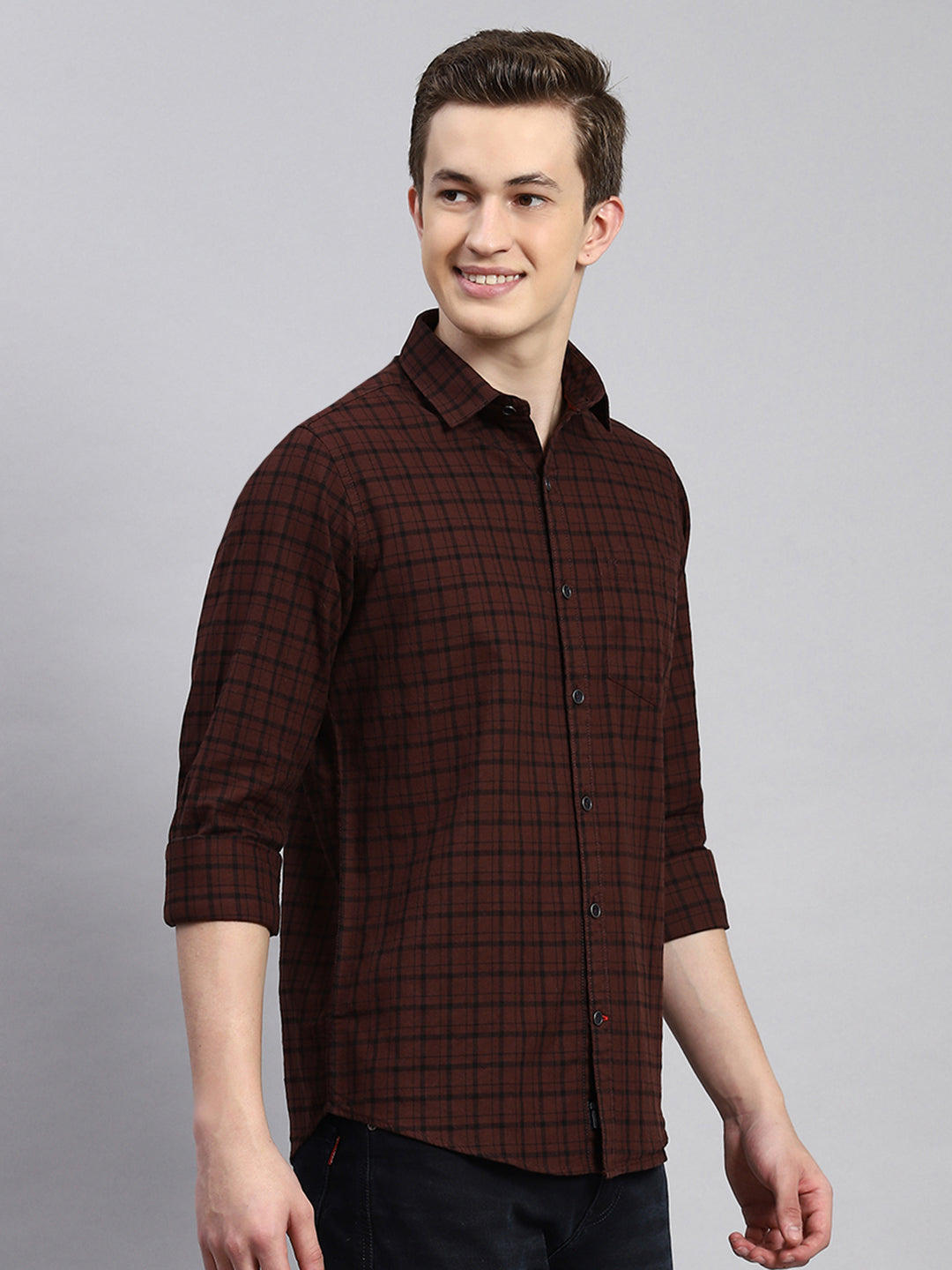 Men Maroon Check Shirt