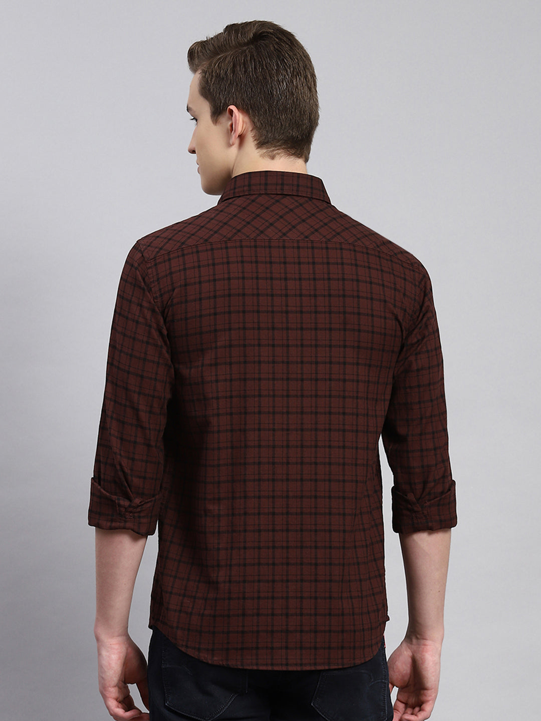 Men Maroon Check Shirt