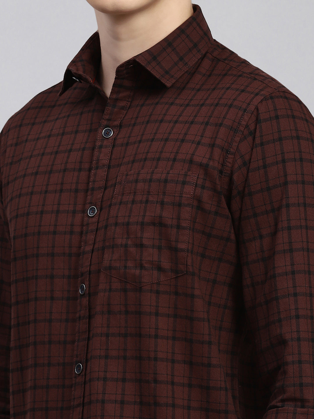 Men Maroon Check Shirt