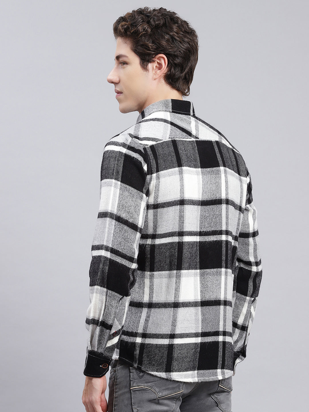 Men Black Check Poly Acrylic Shirt