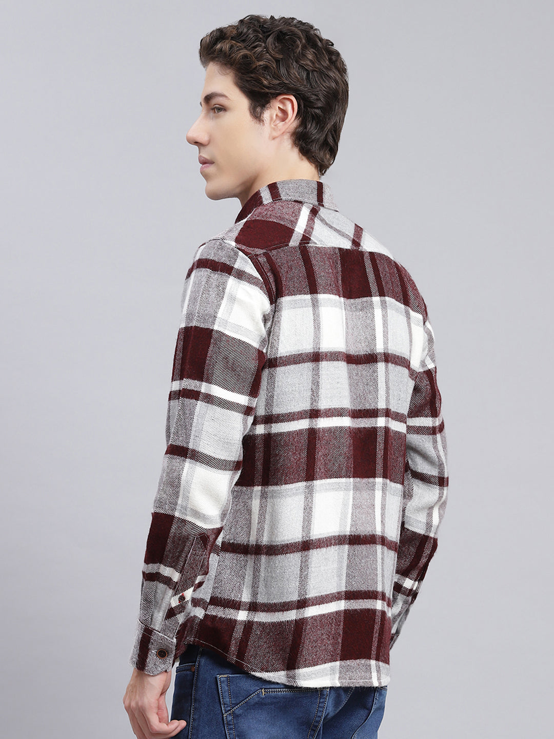 Men Maroon Check Poly Acrylic Shirt