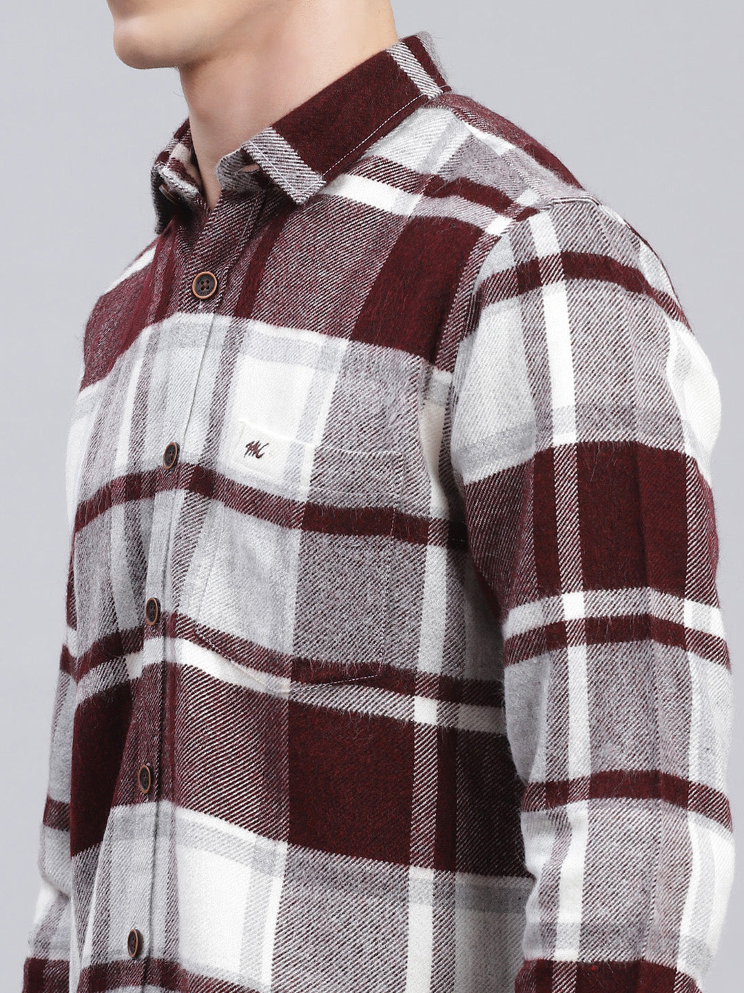 Men Maroon Check Poly Acrylic Shirt