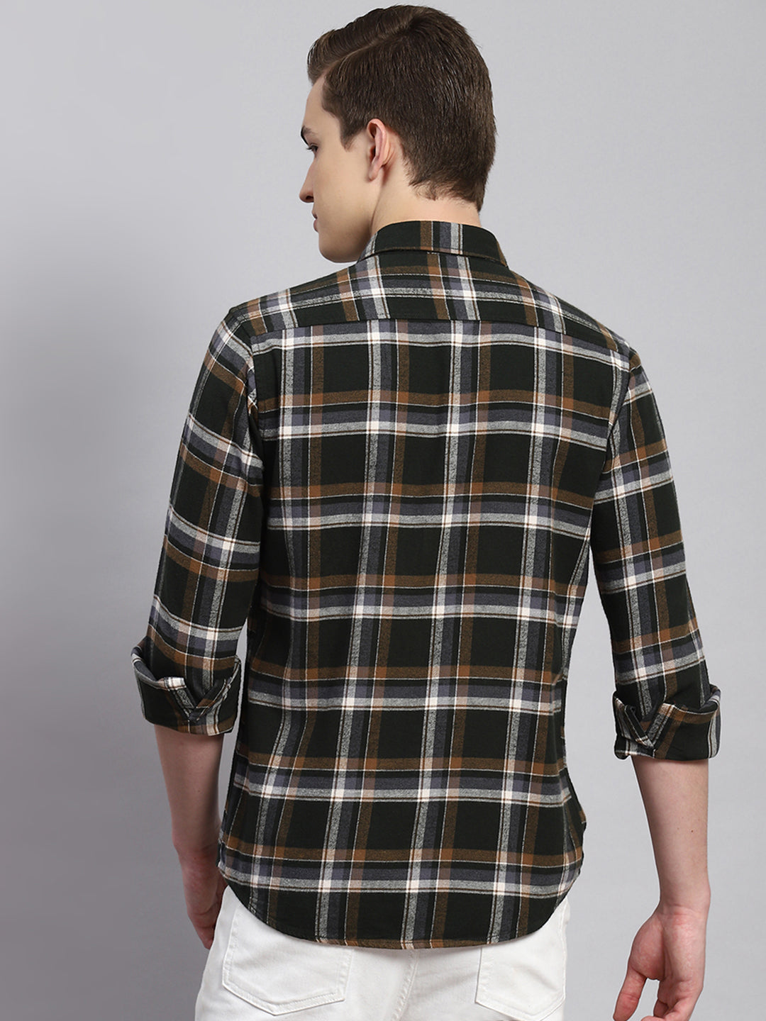 Men Olive Check Shirt