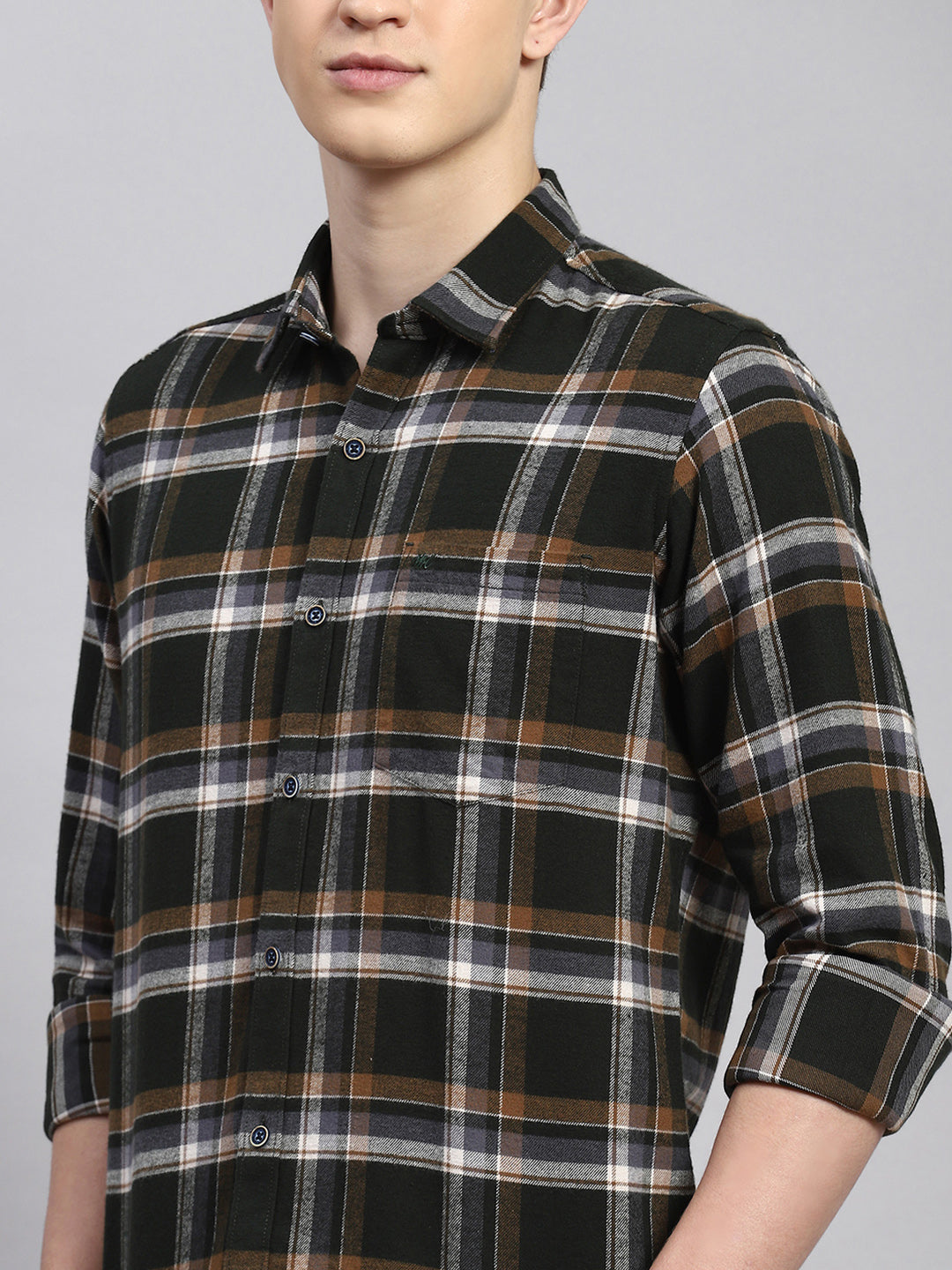 Men Olive Check Shirt