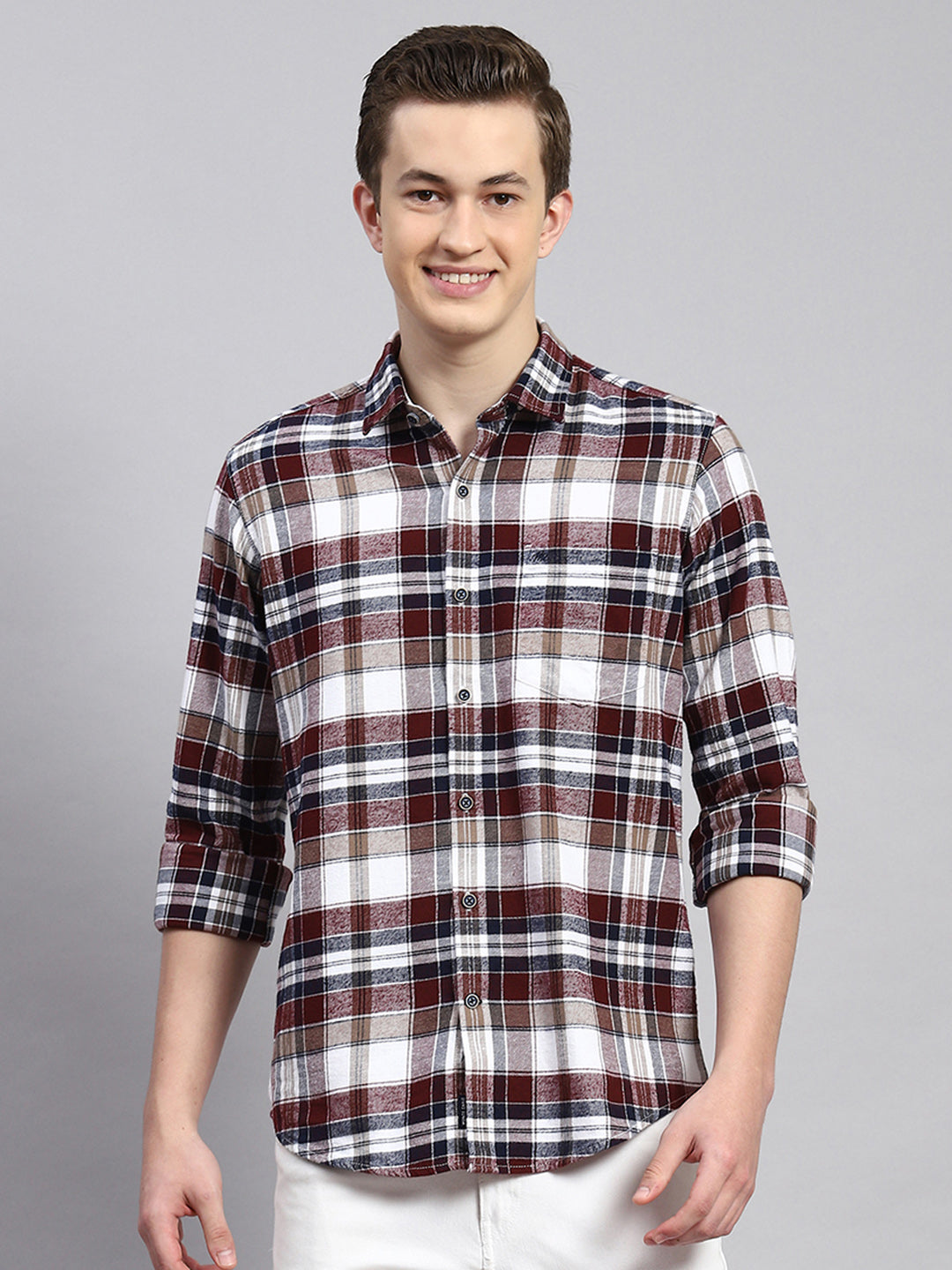 Men Maroon Check Shirt