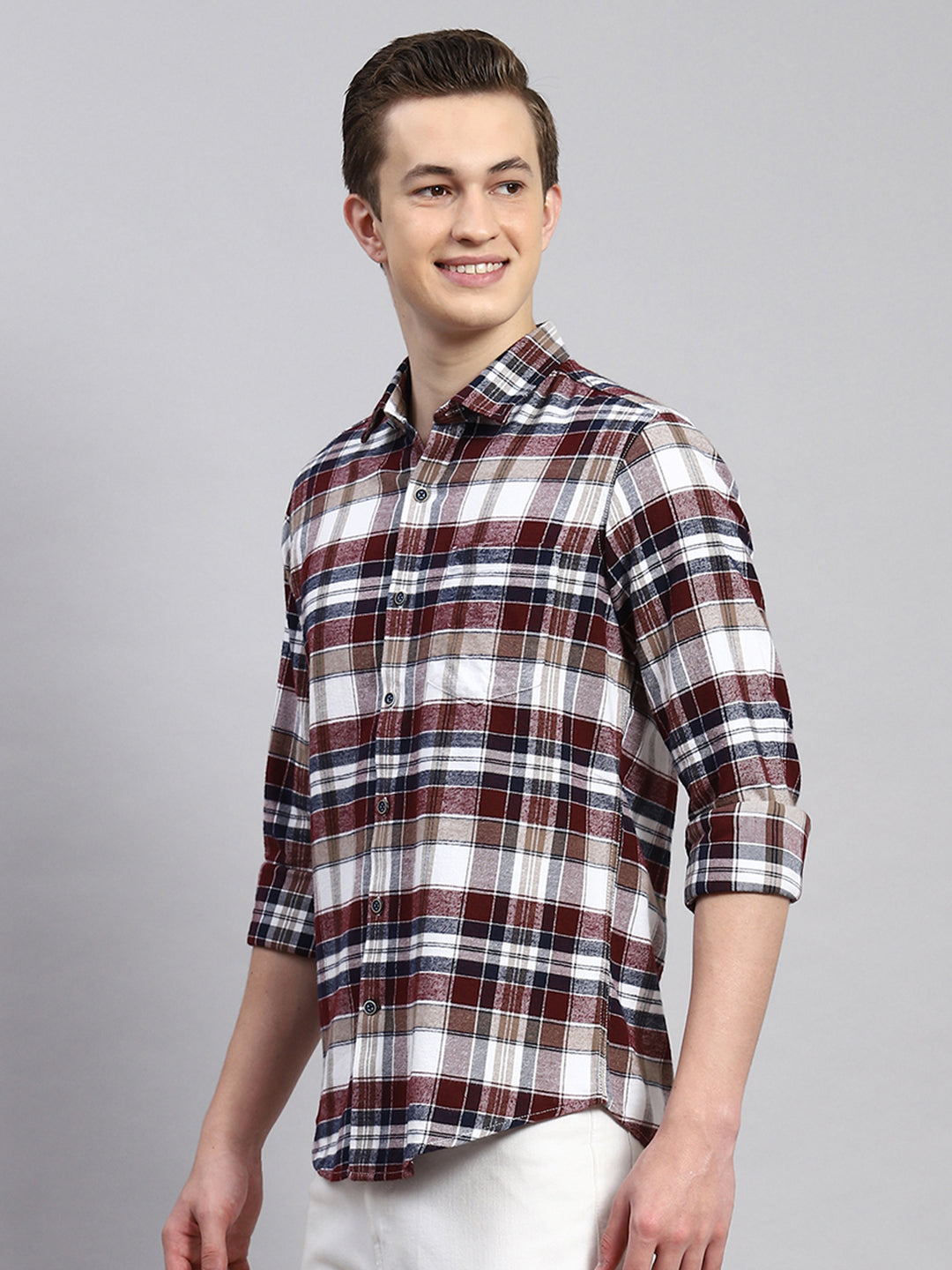 Men Maroon Check Shirt