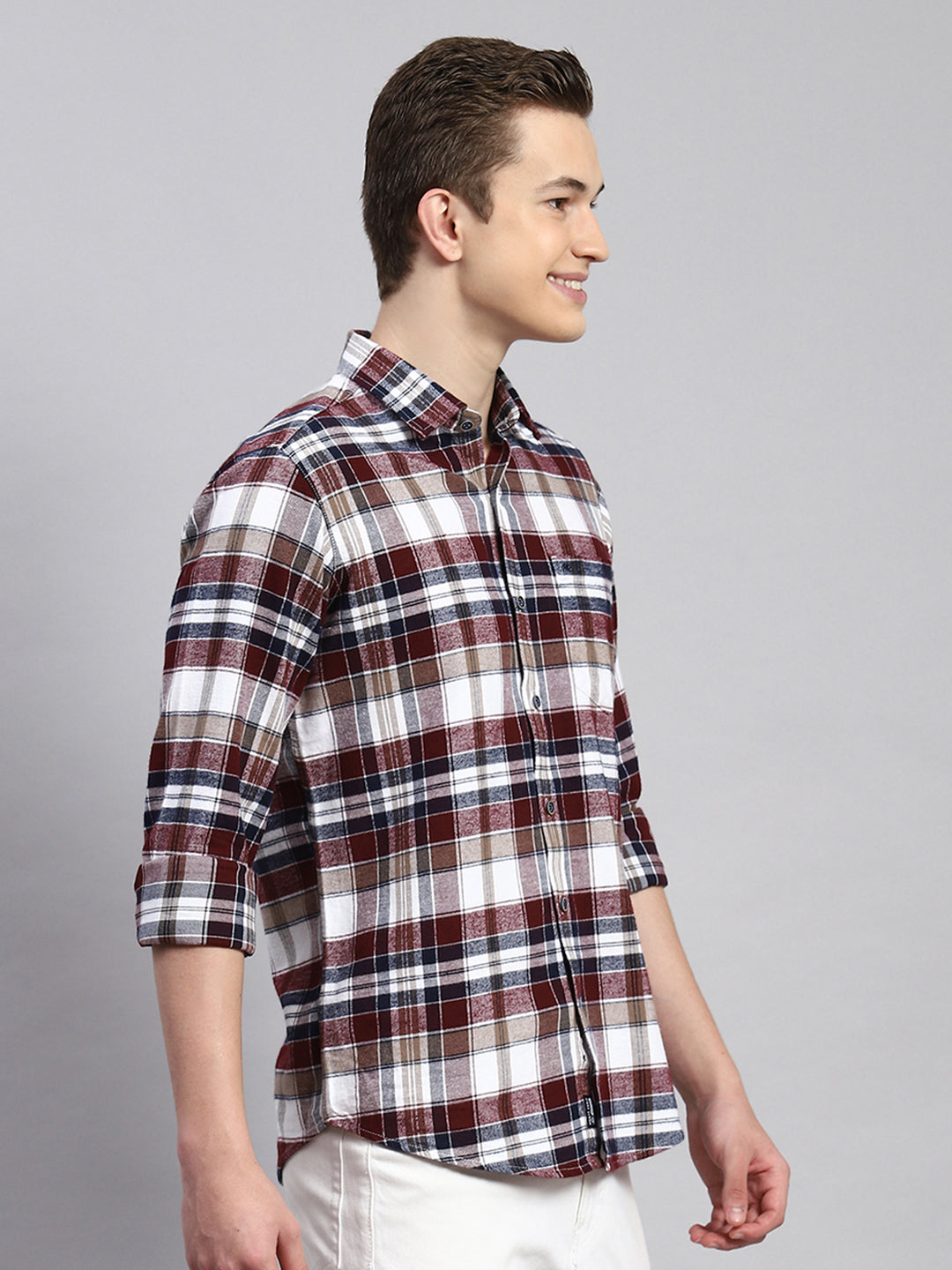 Men Maroon Check Shirt