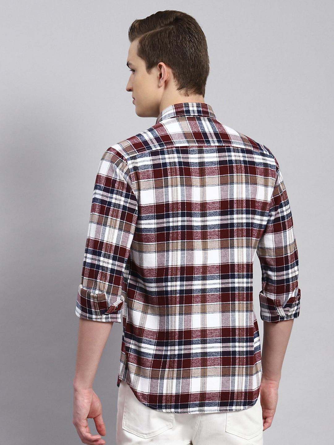 Men Maroon Check Shirt