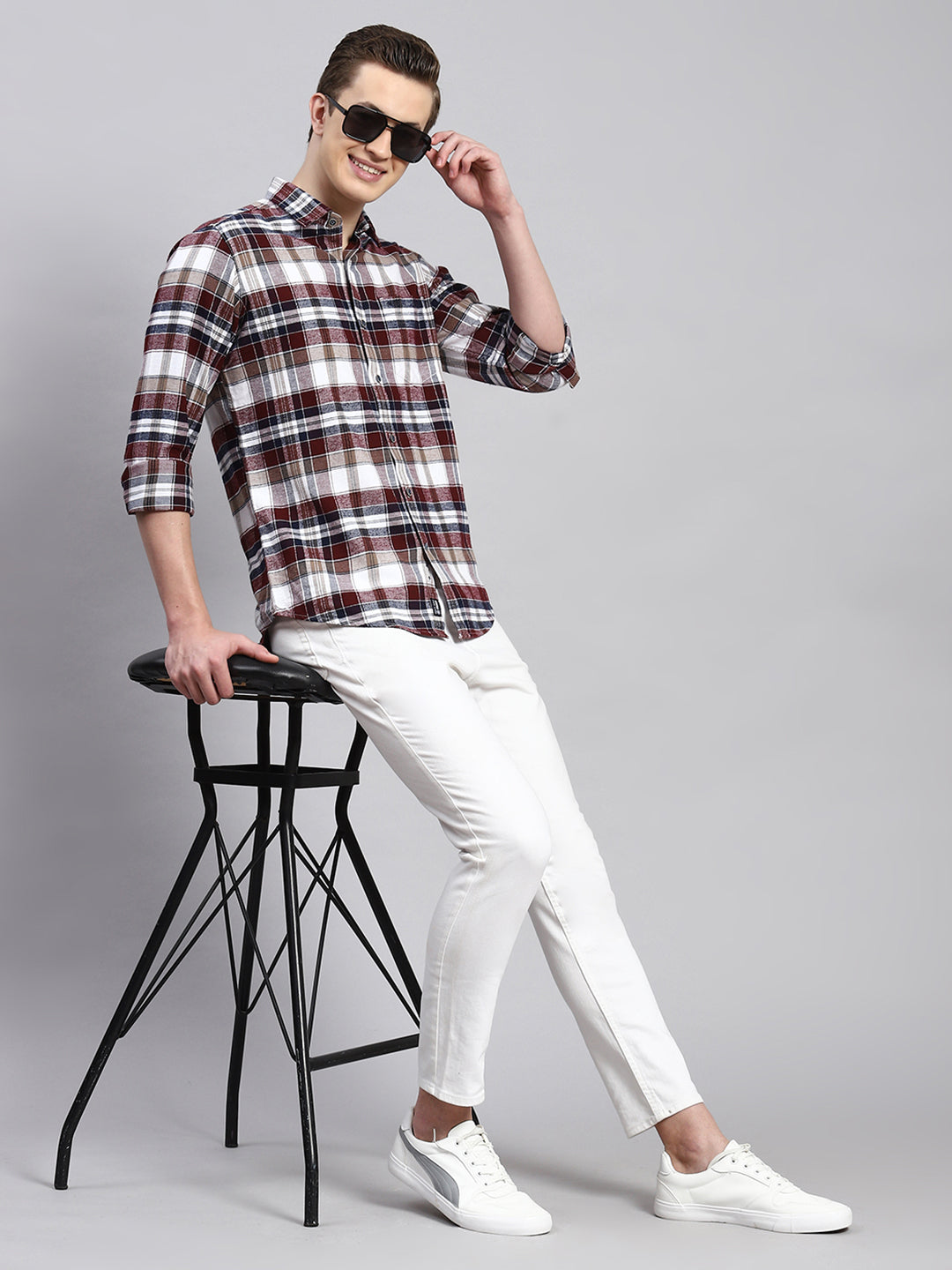 Men Maroon Check Shirt