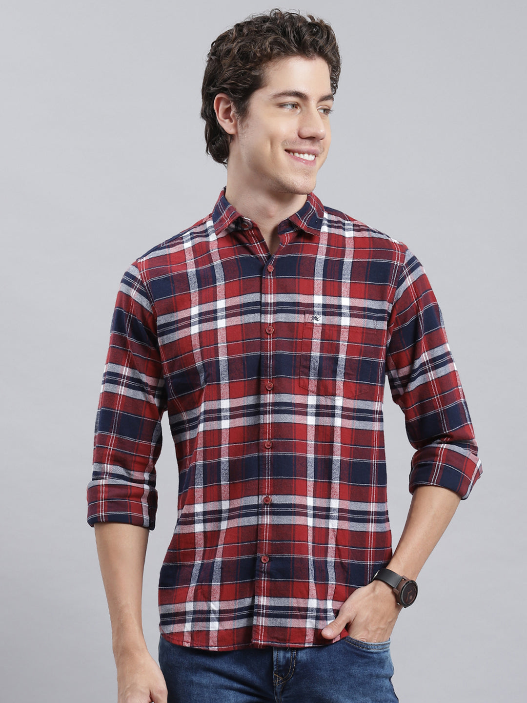 Men Orange Check Shirt