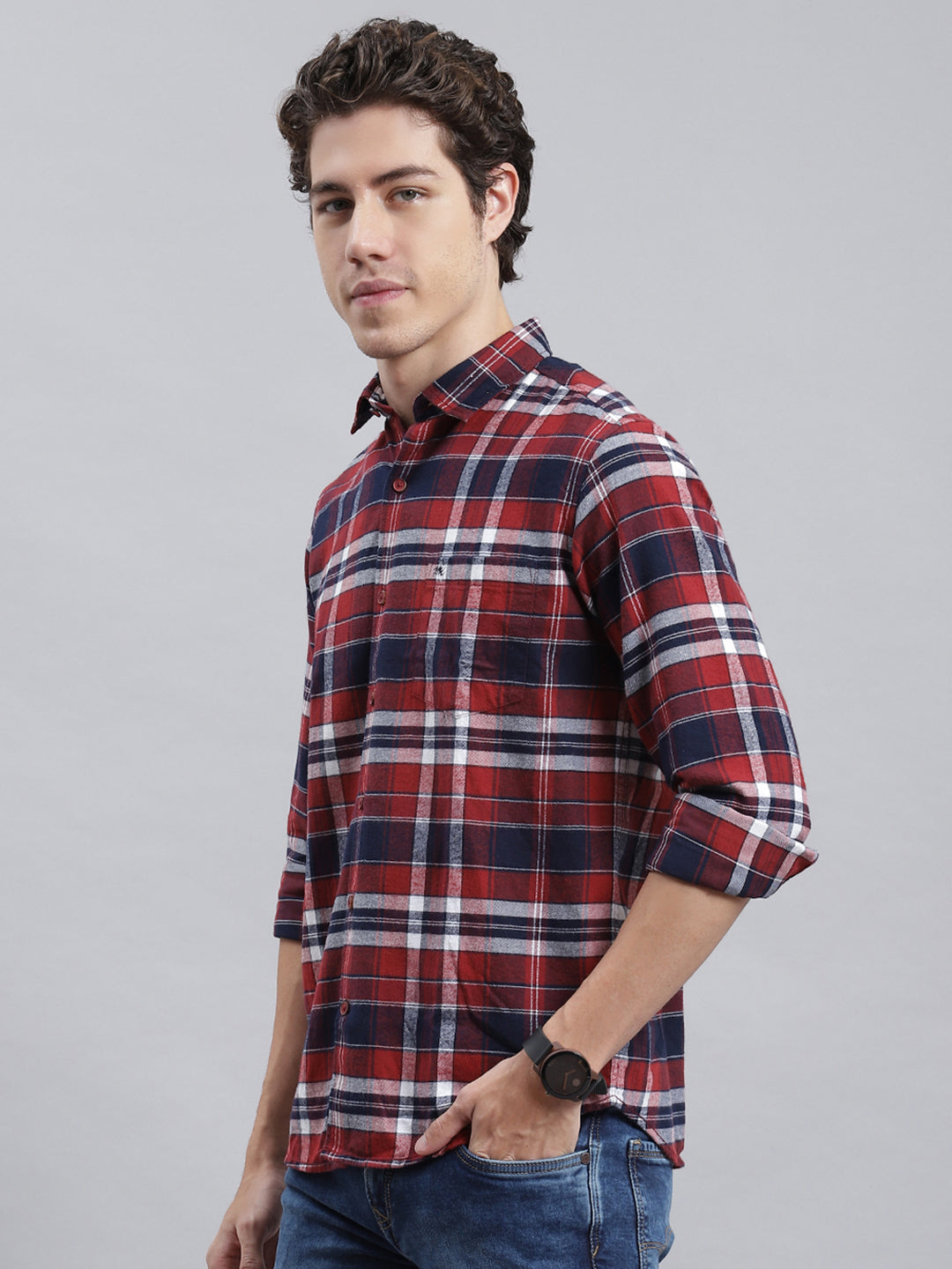 Men Orange Check Shirt