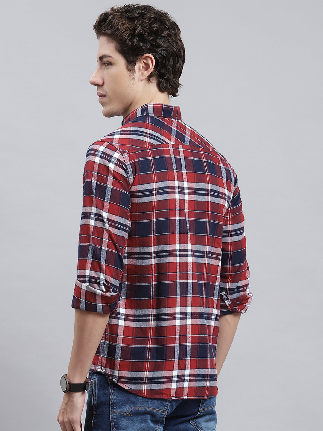 Men Orange Check Shirt