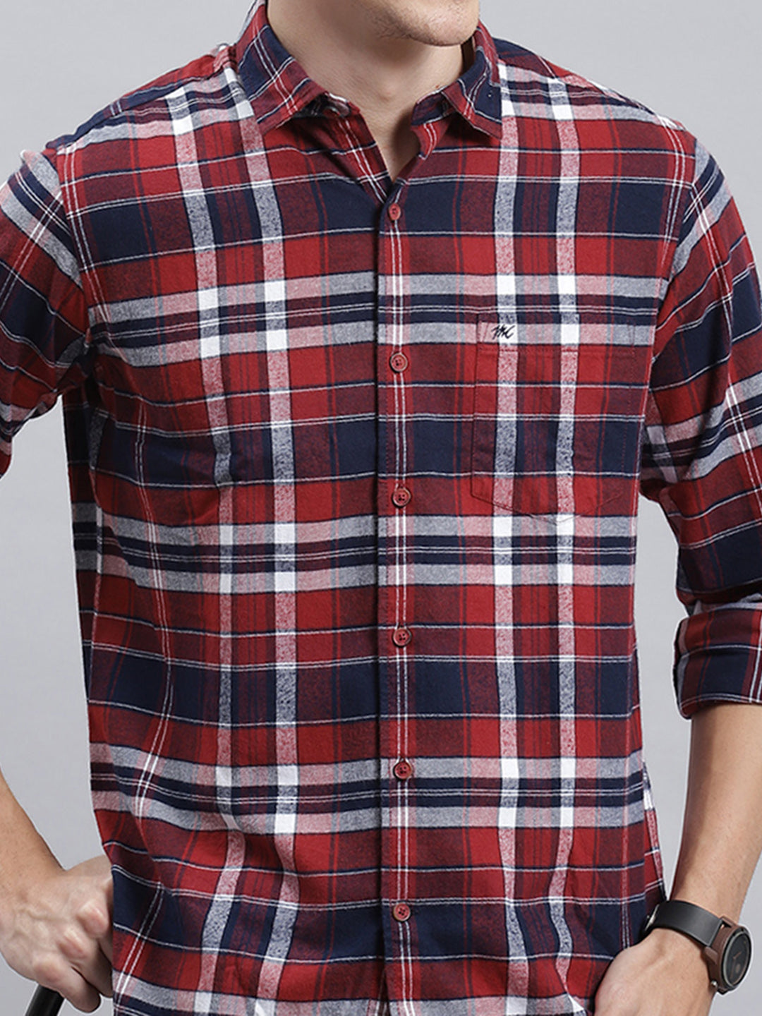 Men Orange Check Shirt