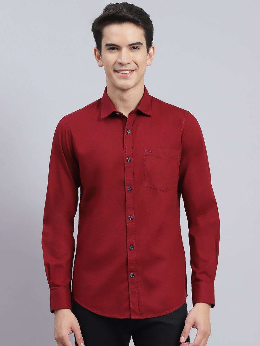 Men Maroon Solid Pure Cotton Shirt