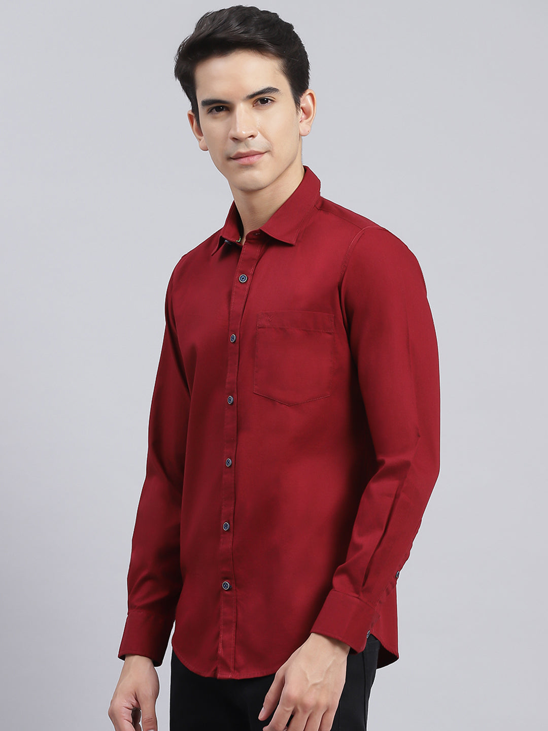 Men Maroon Solid Pure Cotton Shirt