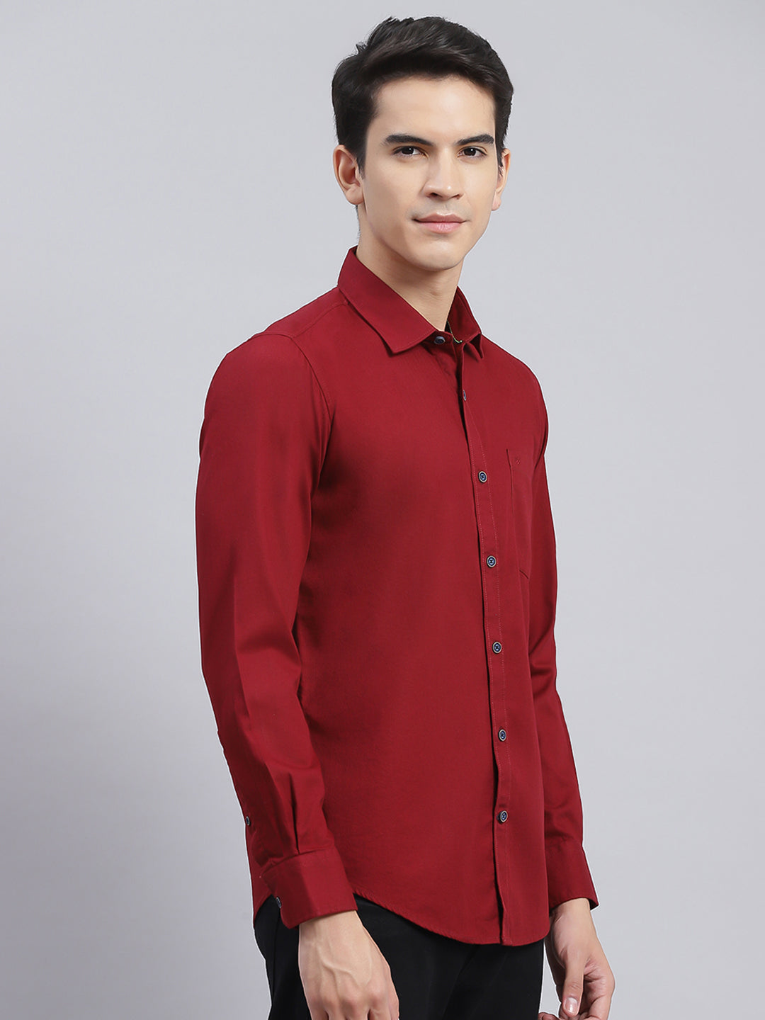 Men Maroon Solid Pure Cotton Shirt