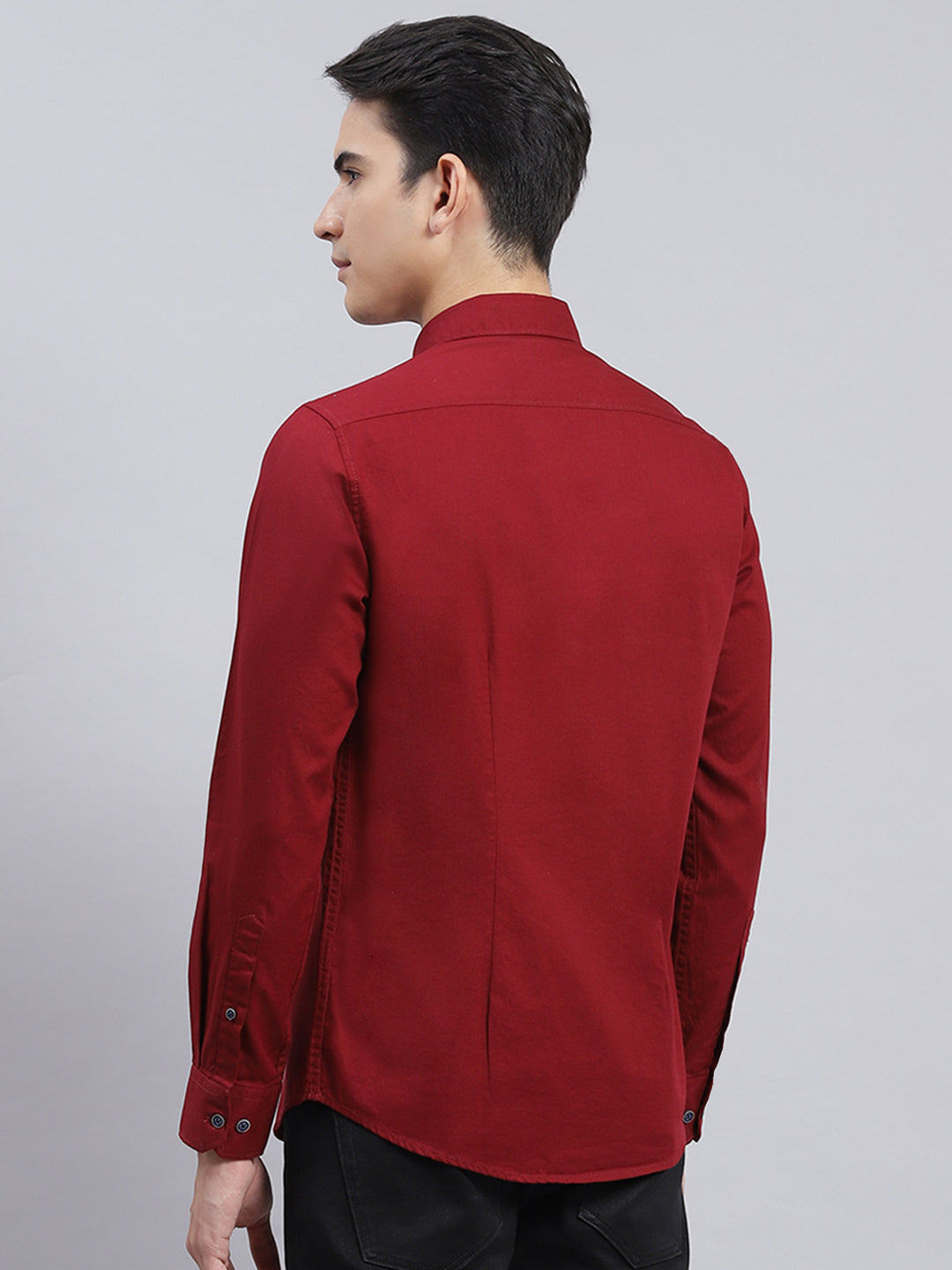 Men Maroon Solid Pure Cotton Shirt