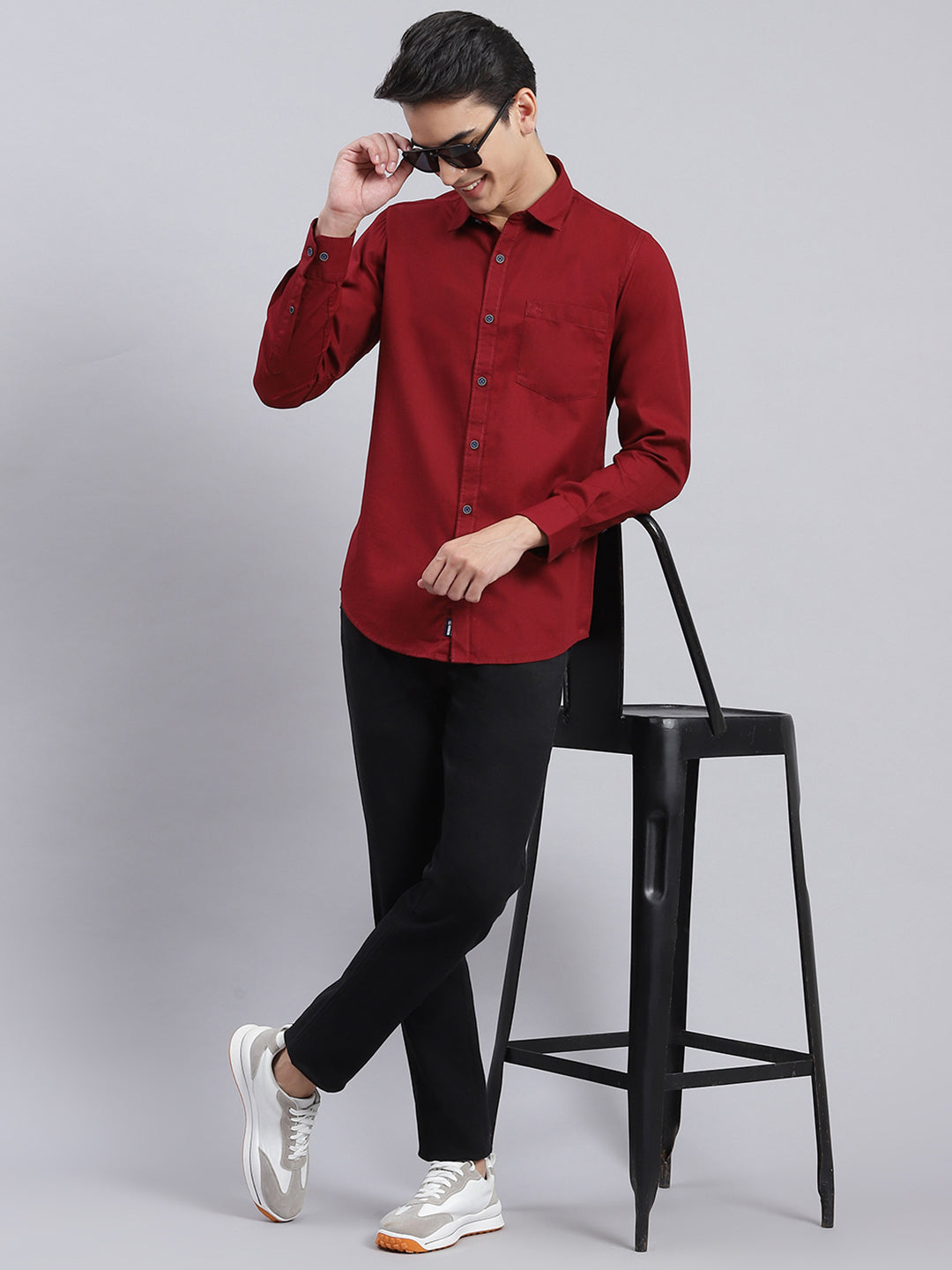 Men Maroon Solid Pure Cotton Shirt