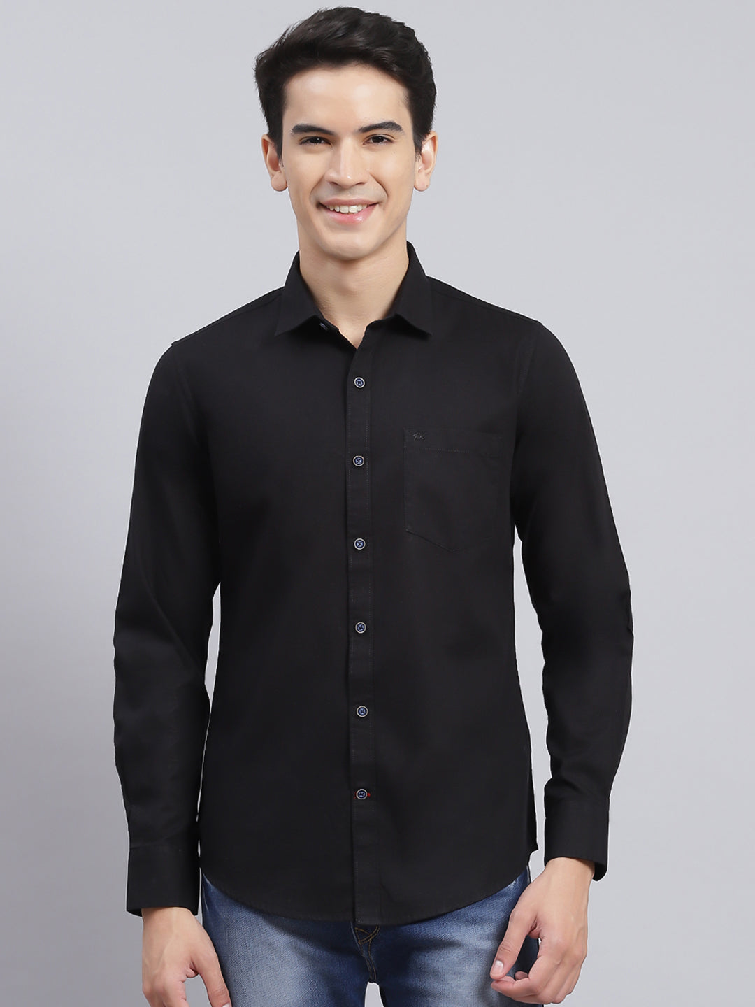 Men Black Solid Pure Cotton Shirt