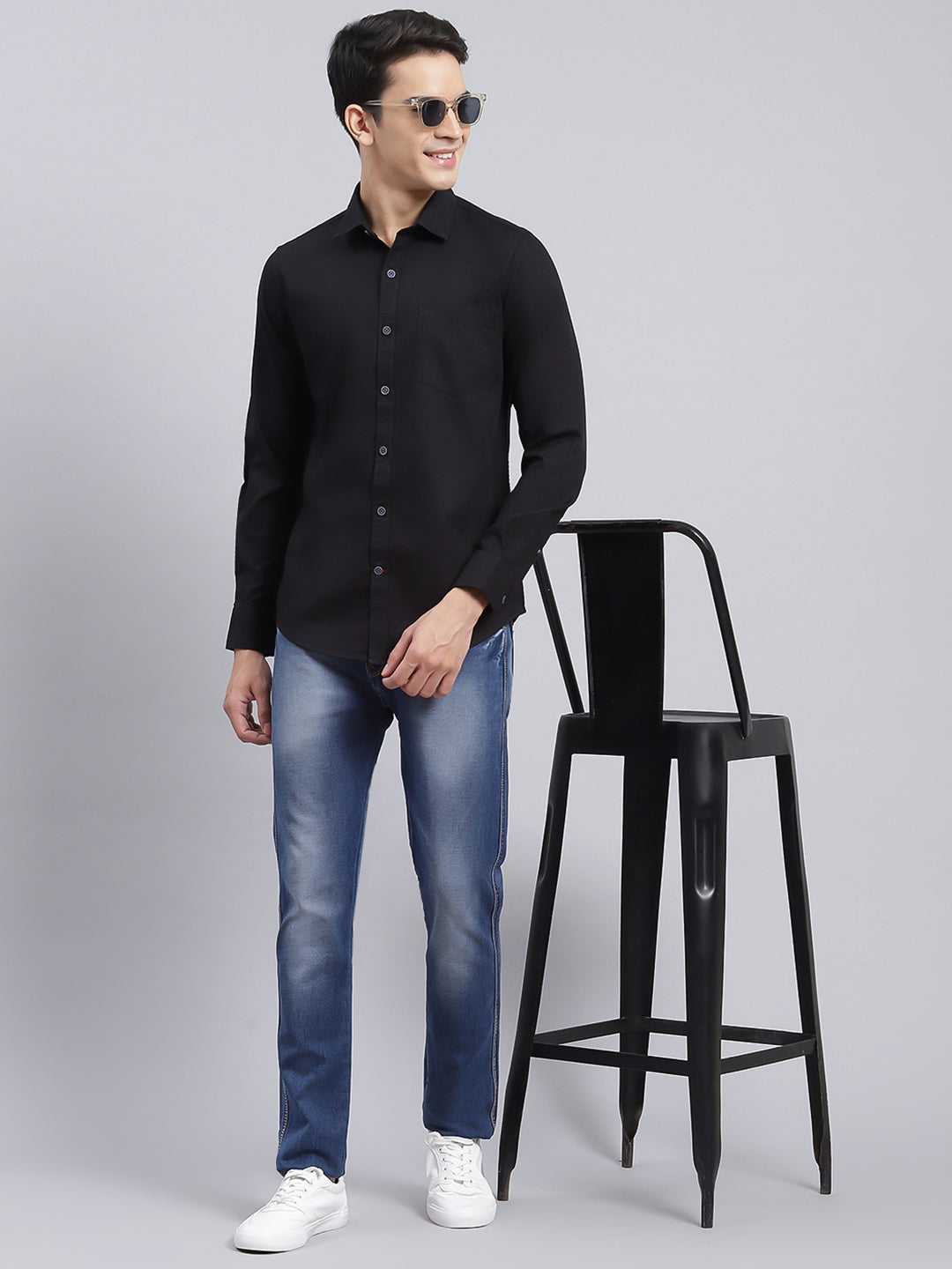 Men Black Solid Pure Cotton Shirt