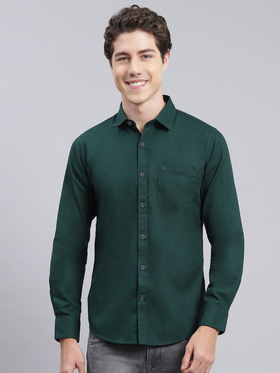 Men Olive Solid Pure Cotton Shirt