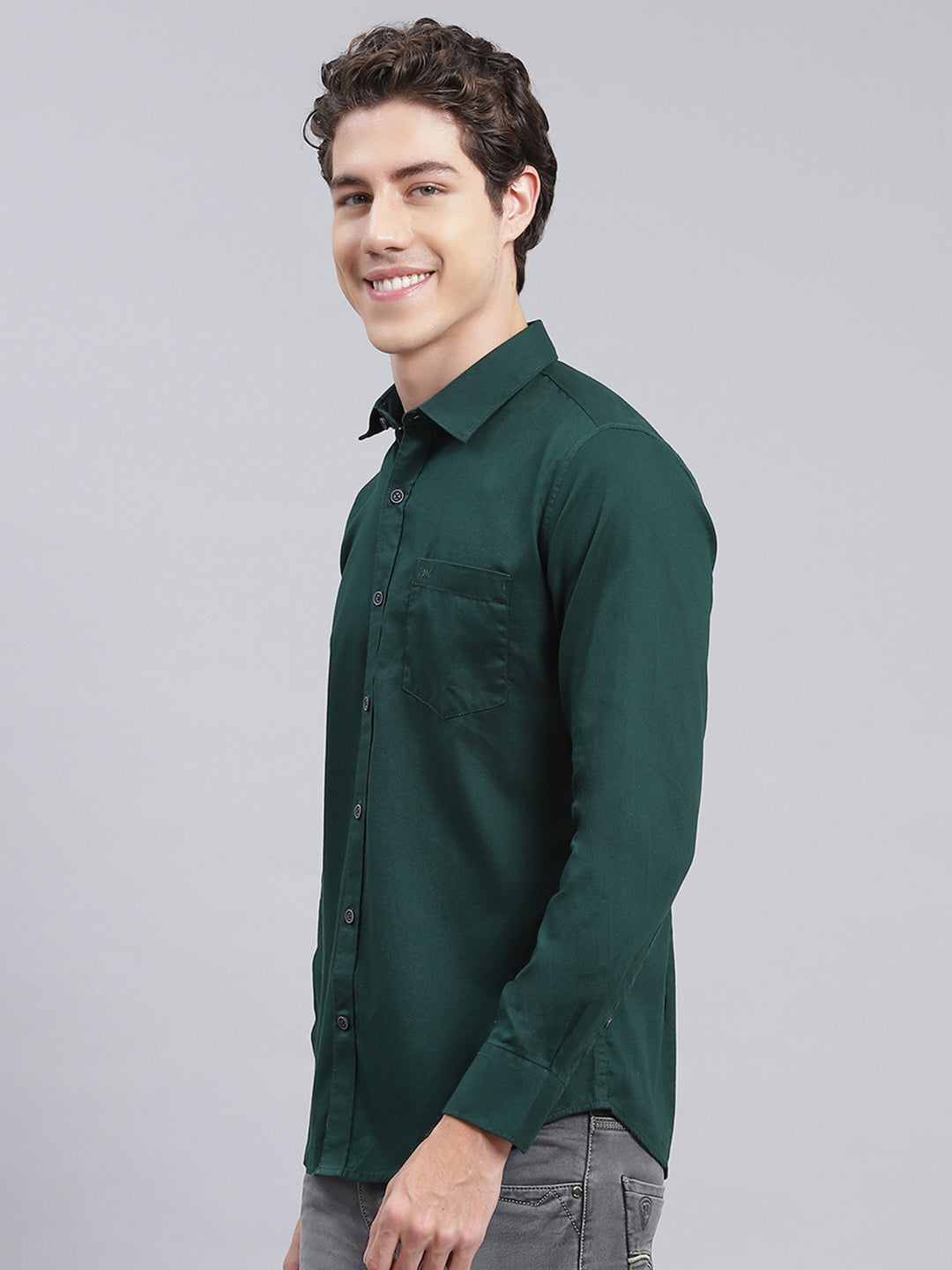 Men Olive Solid Pure Cotton Shirt