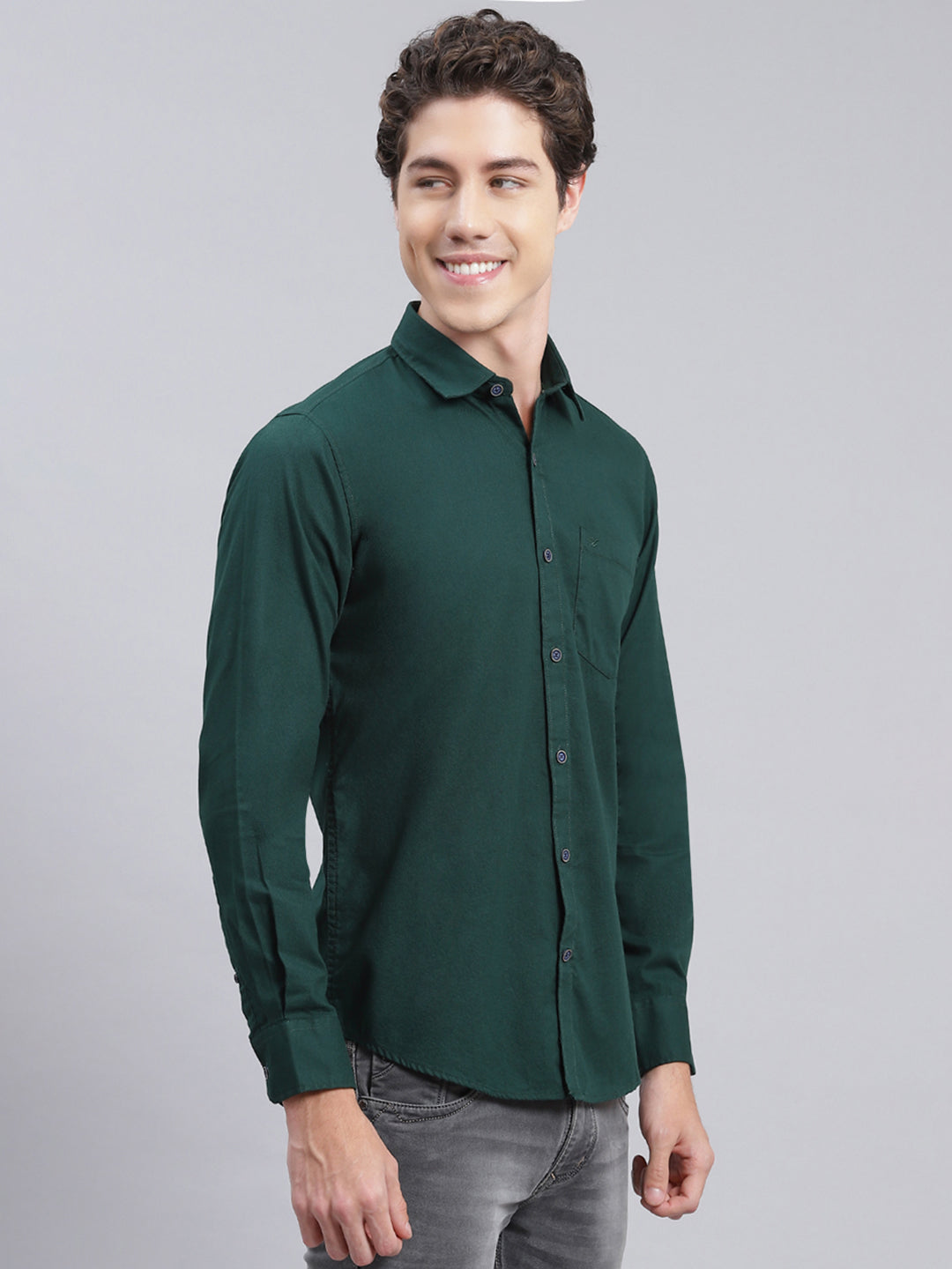 Men Olive Solid Pure Cotton Shirt