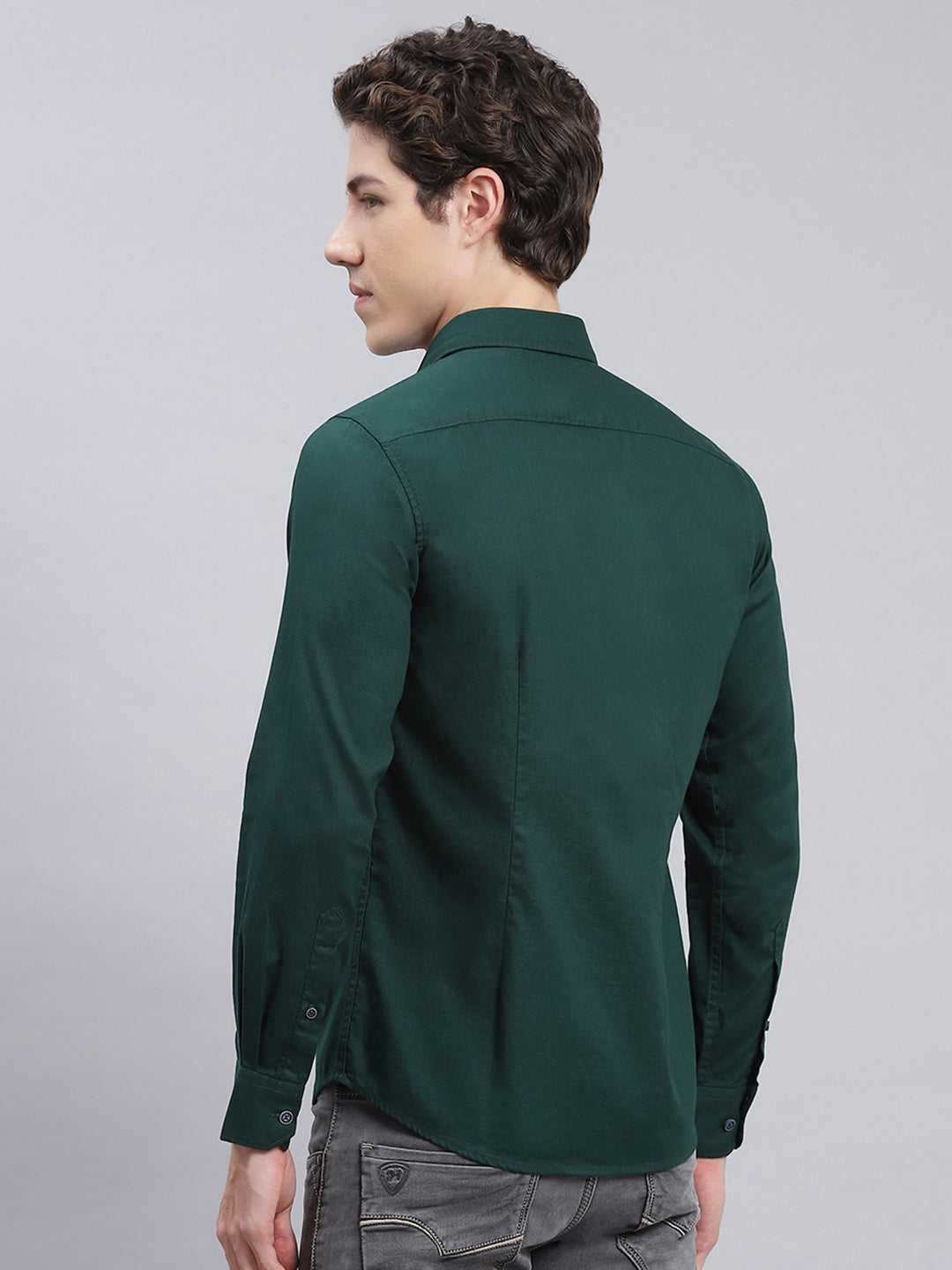 Men Olive Solid Pure Cotton Shirt