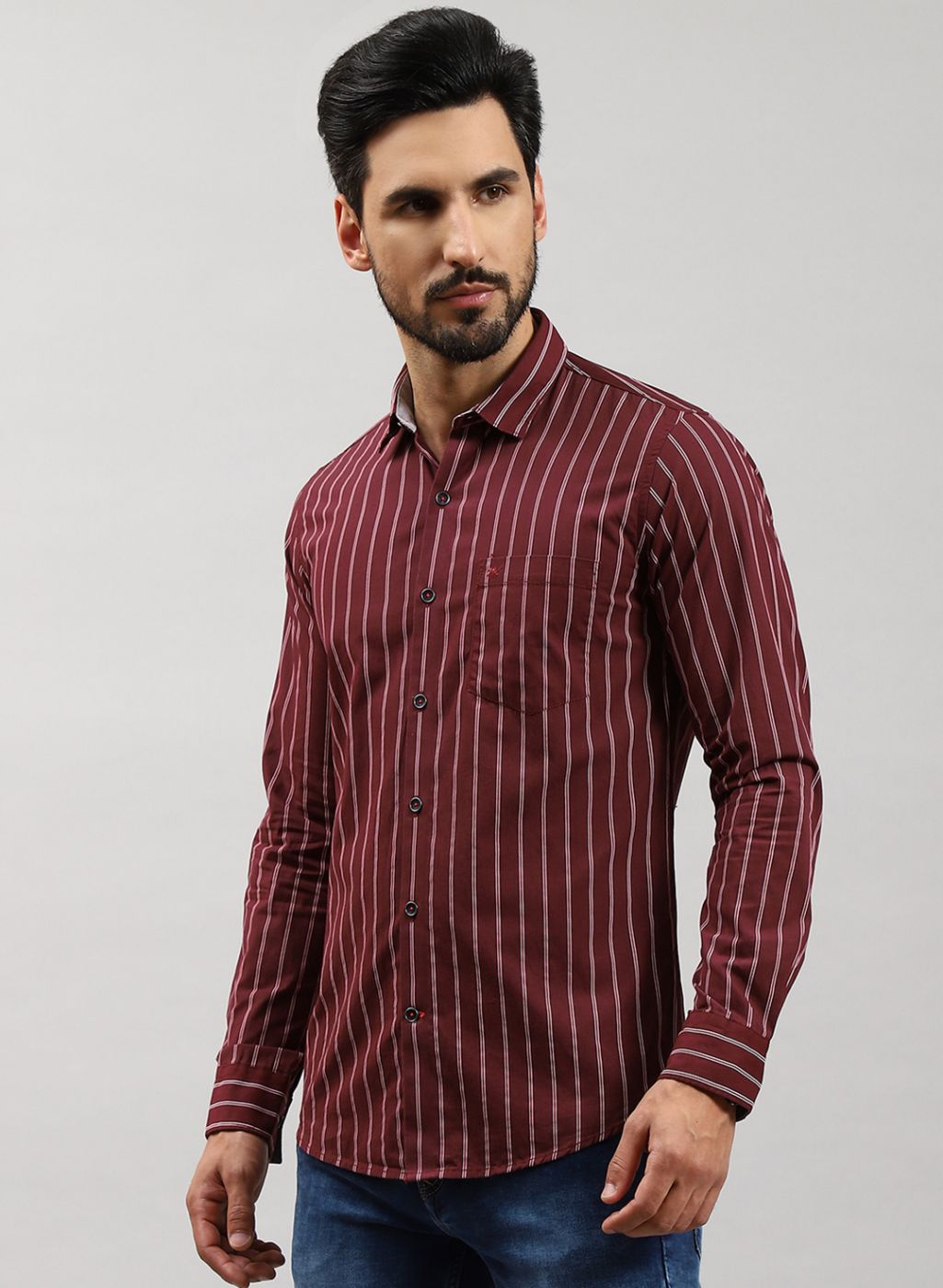 Men Maroon Stripe Pure Cotton Shirt