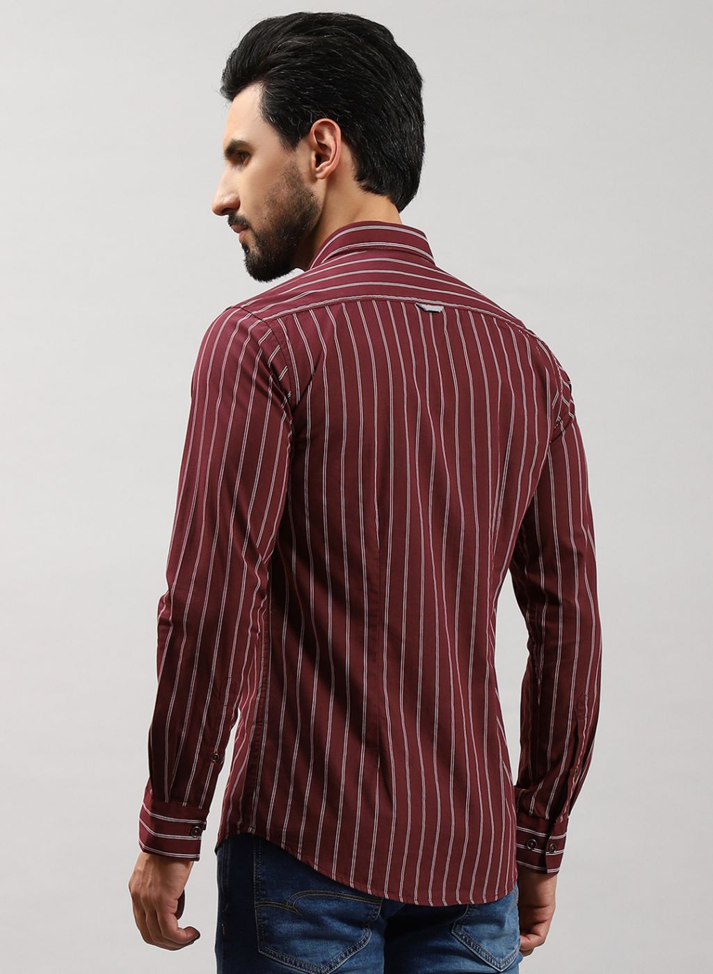 Men Maroon Stripe Pure Cotton Shirt